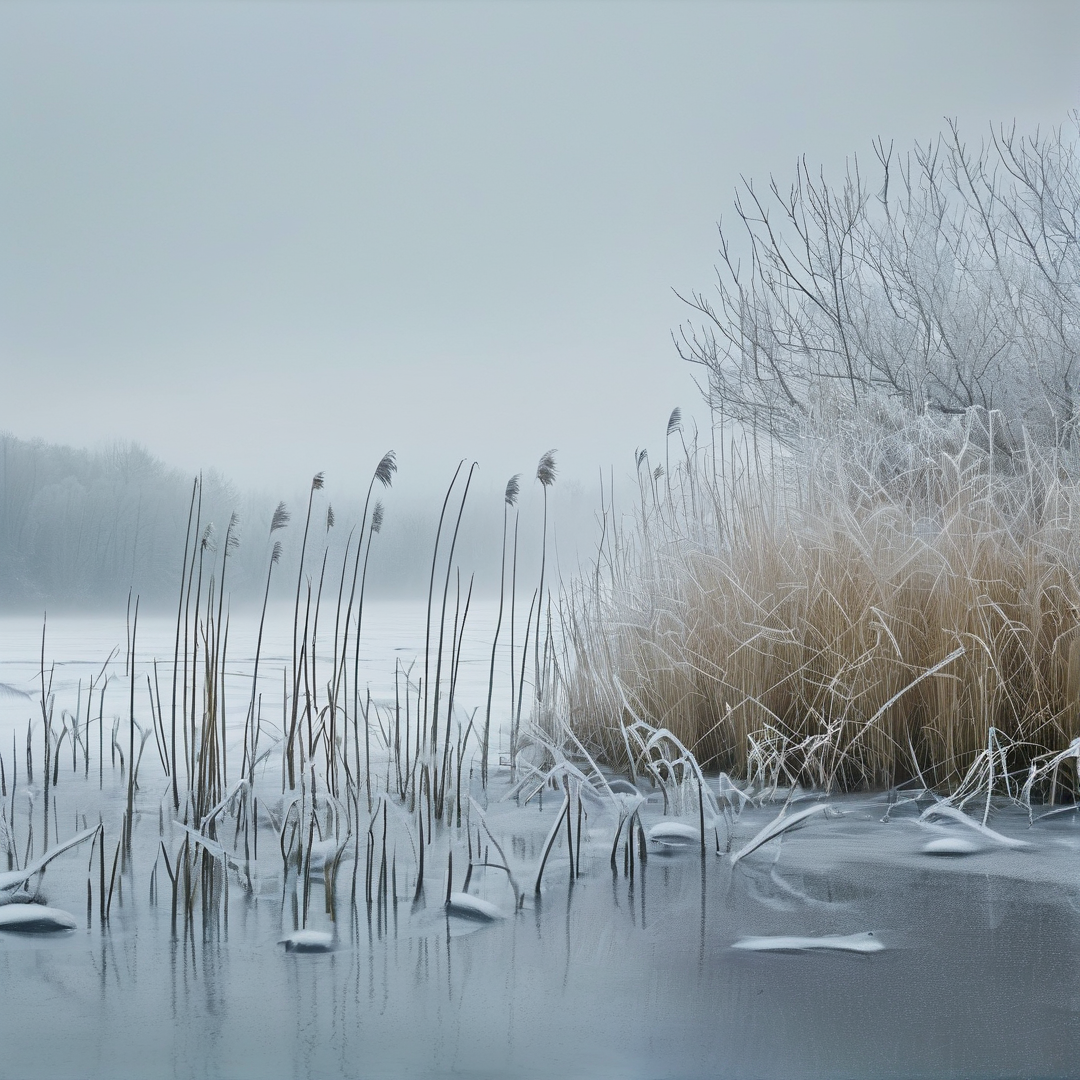 Frozen Lake with Reeds