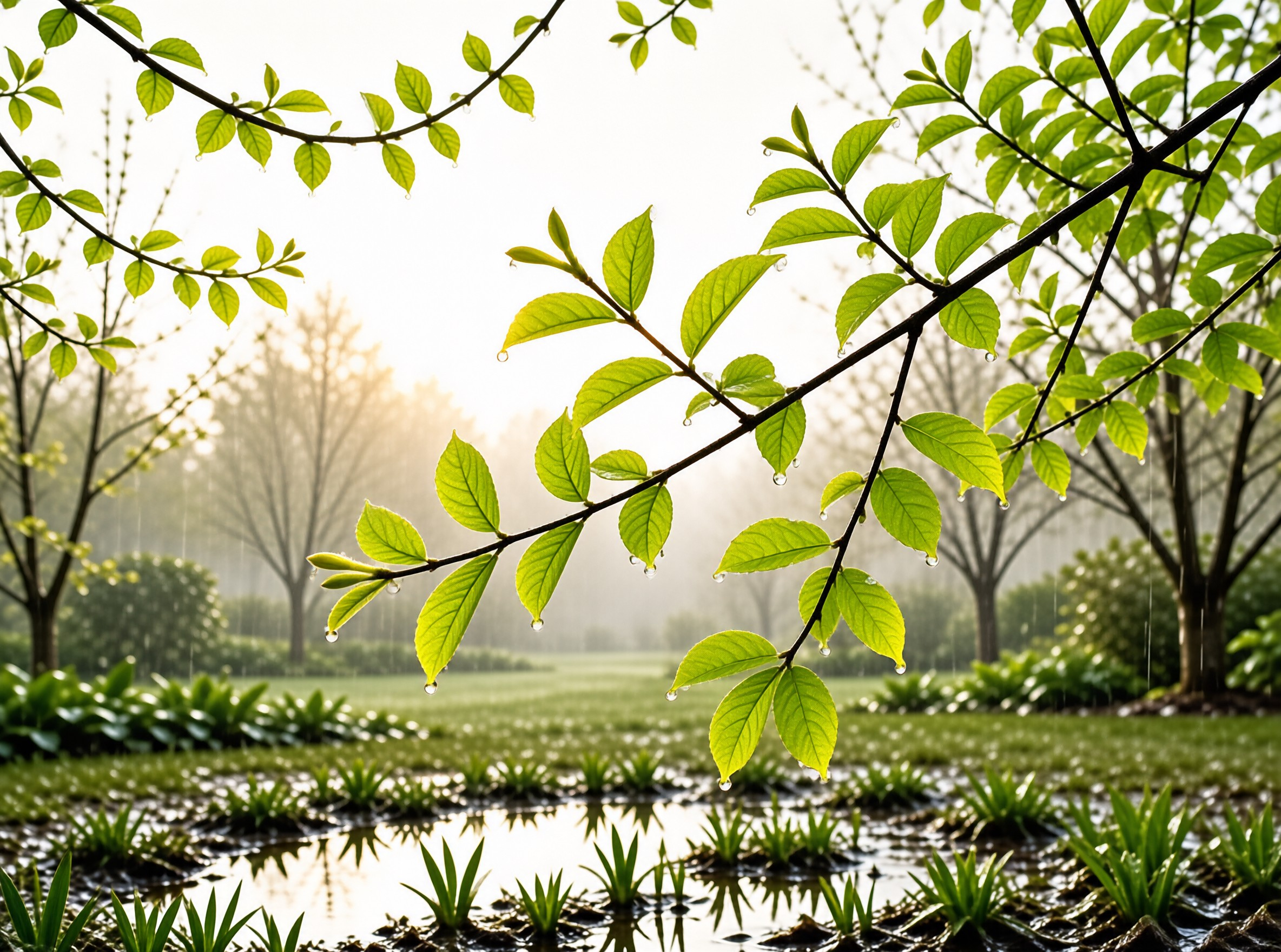 Fresh Green Leaves with Dew