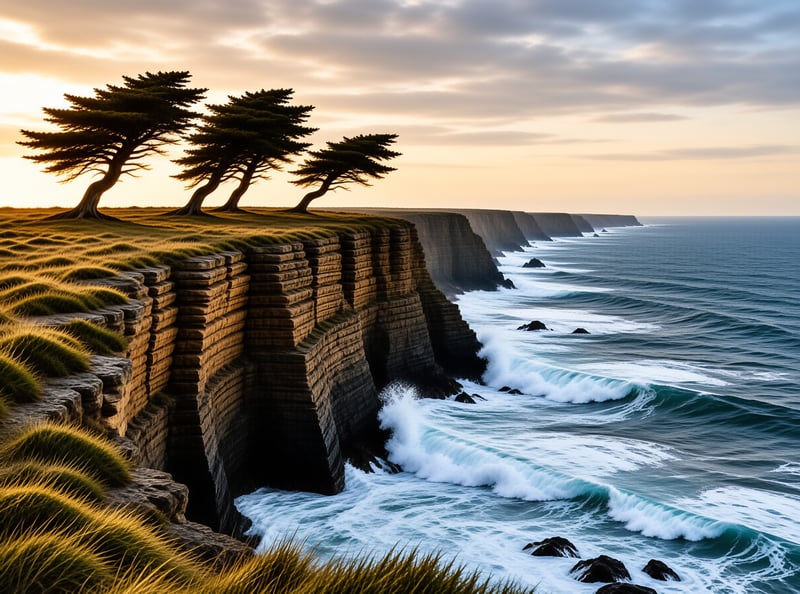 Windswept Trees on Cliffs