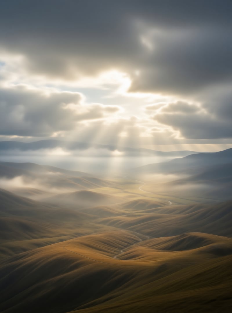 Golden Hills Beneath Breaking Clouds