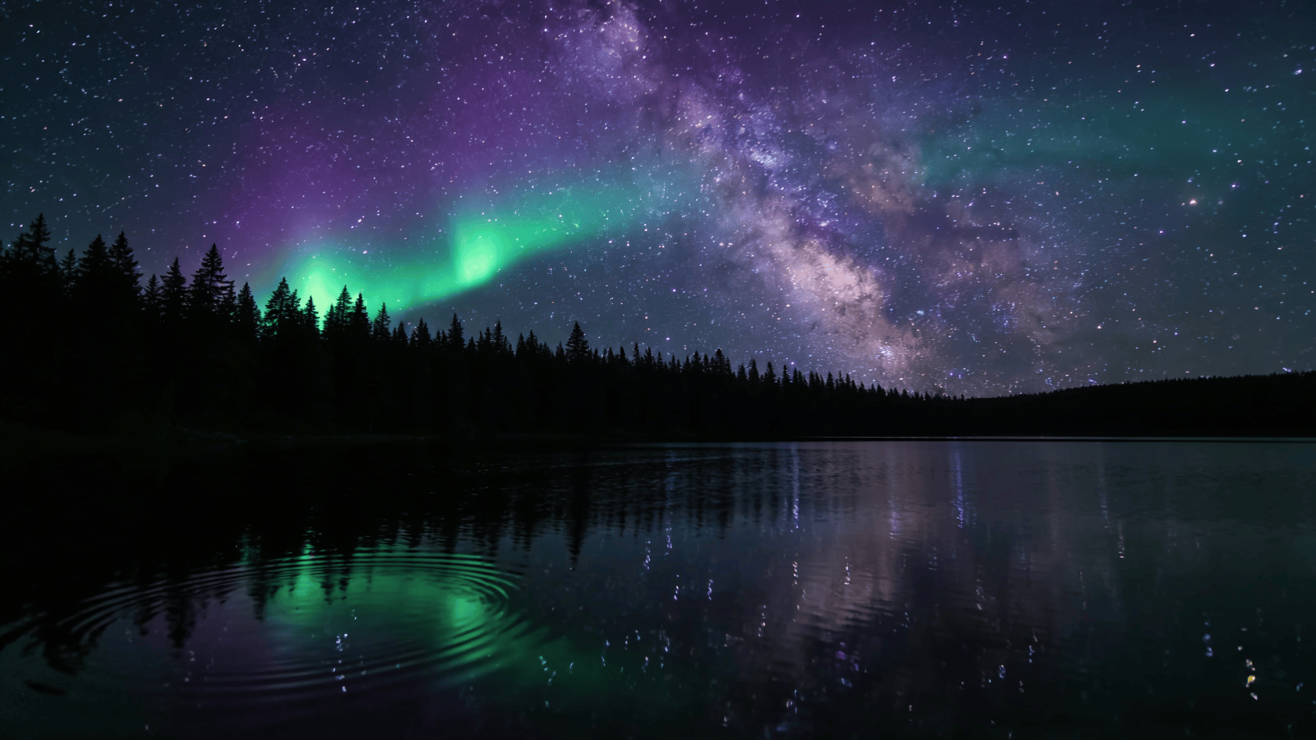 Starlit Lake with Aurora Reflection