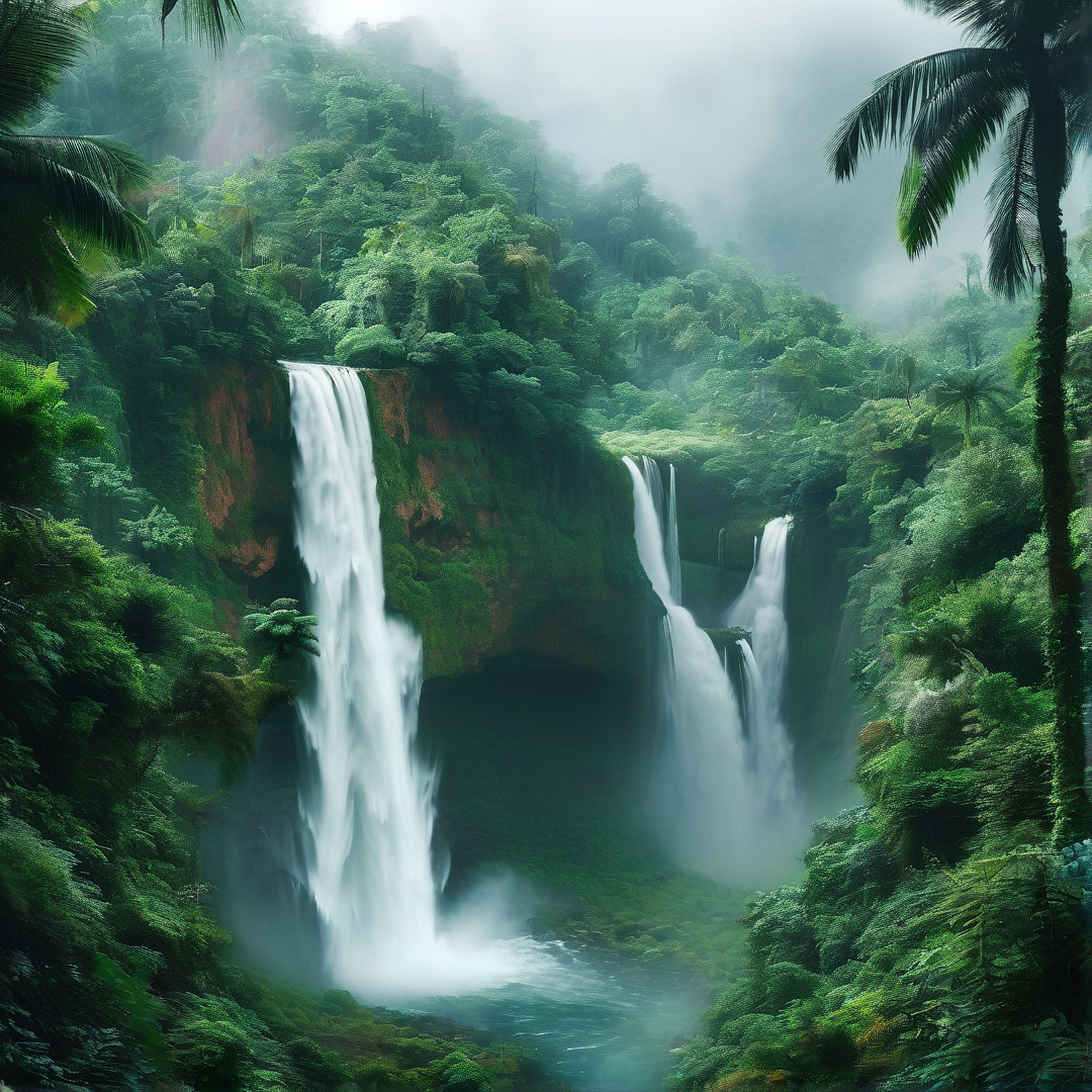 Misty Jungle Waterfalls