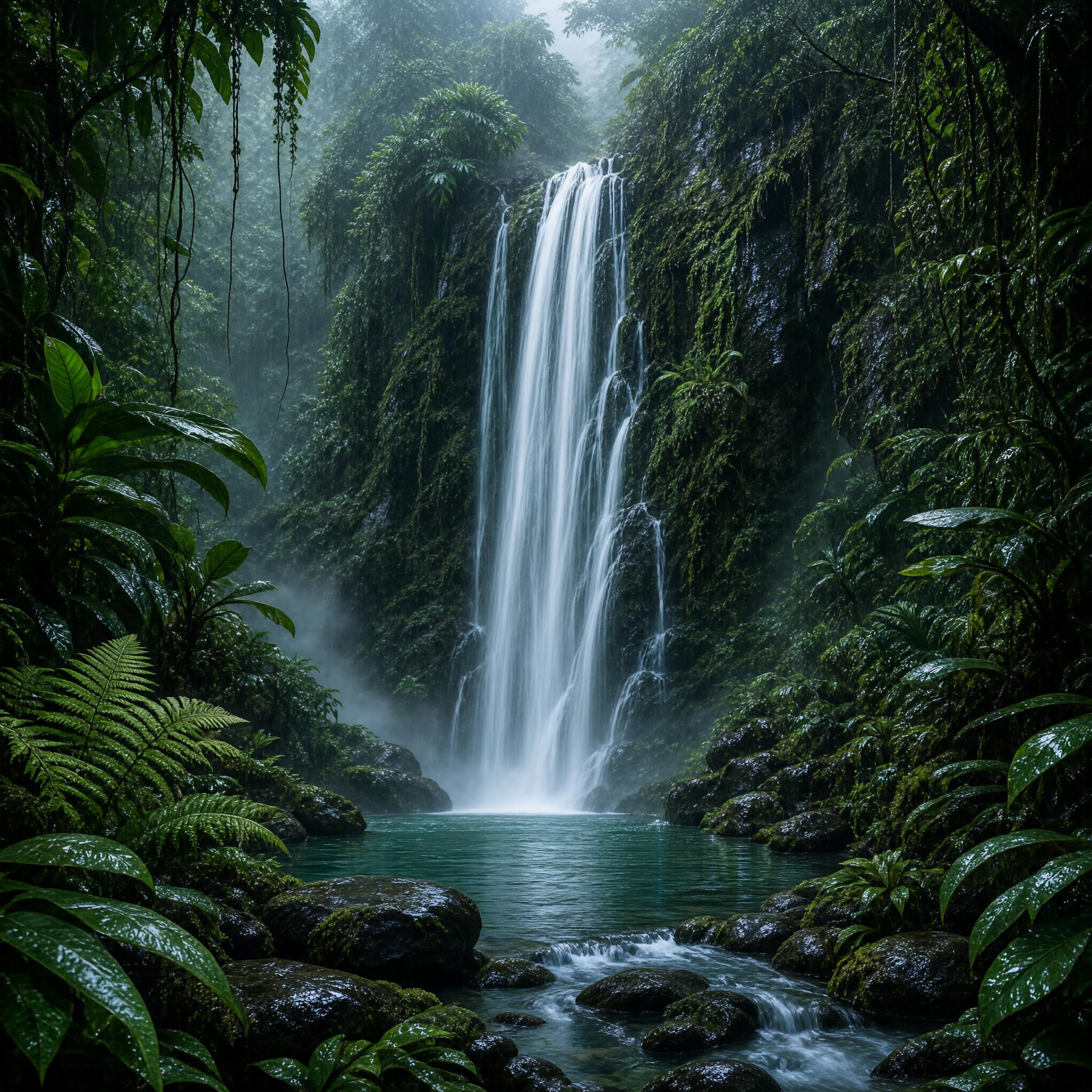 Misty Jungle Waterfall