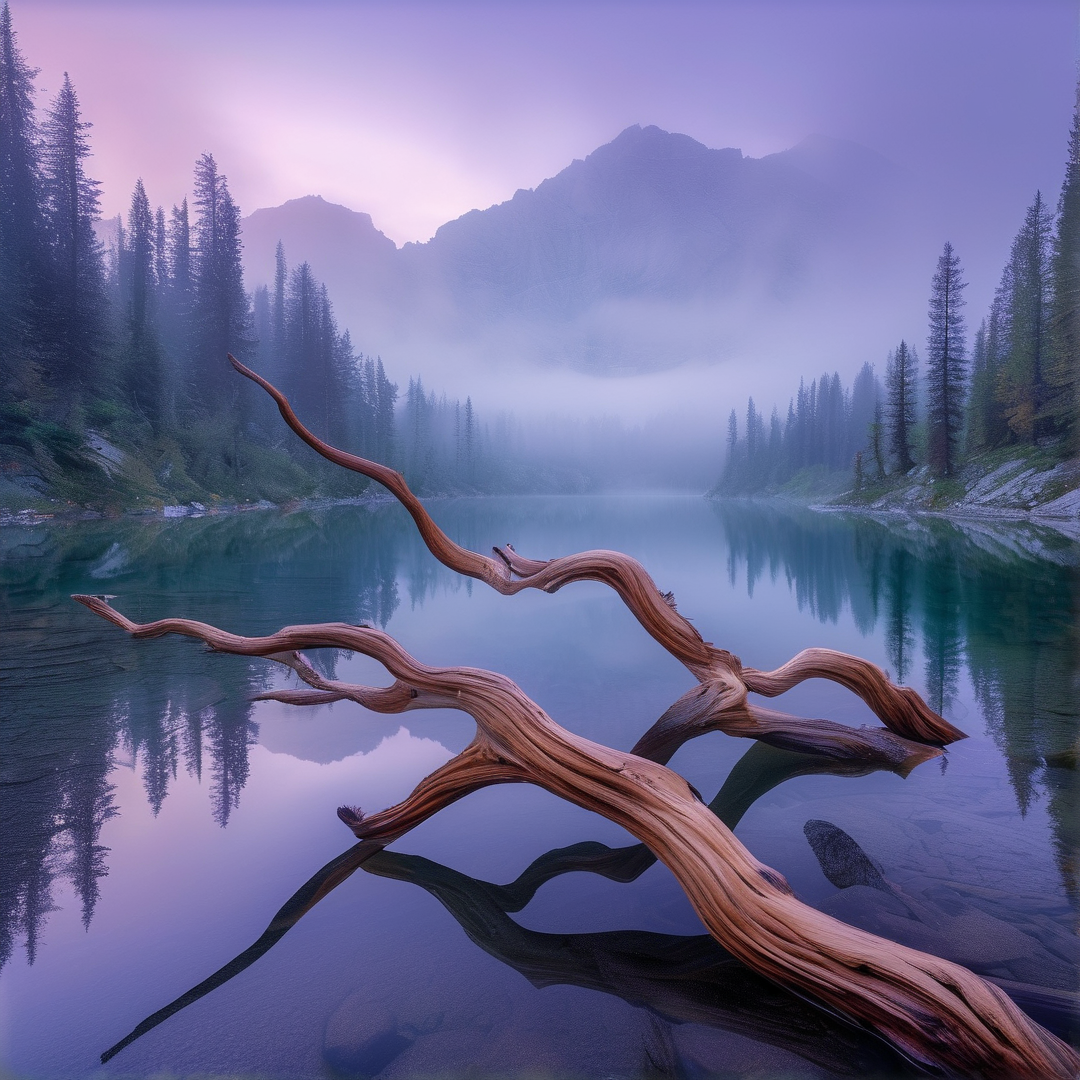 Driftwood Alpine Lake Landscape