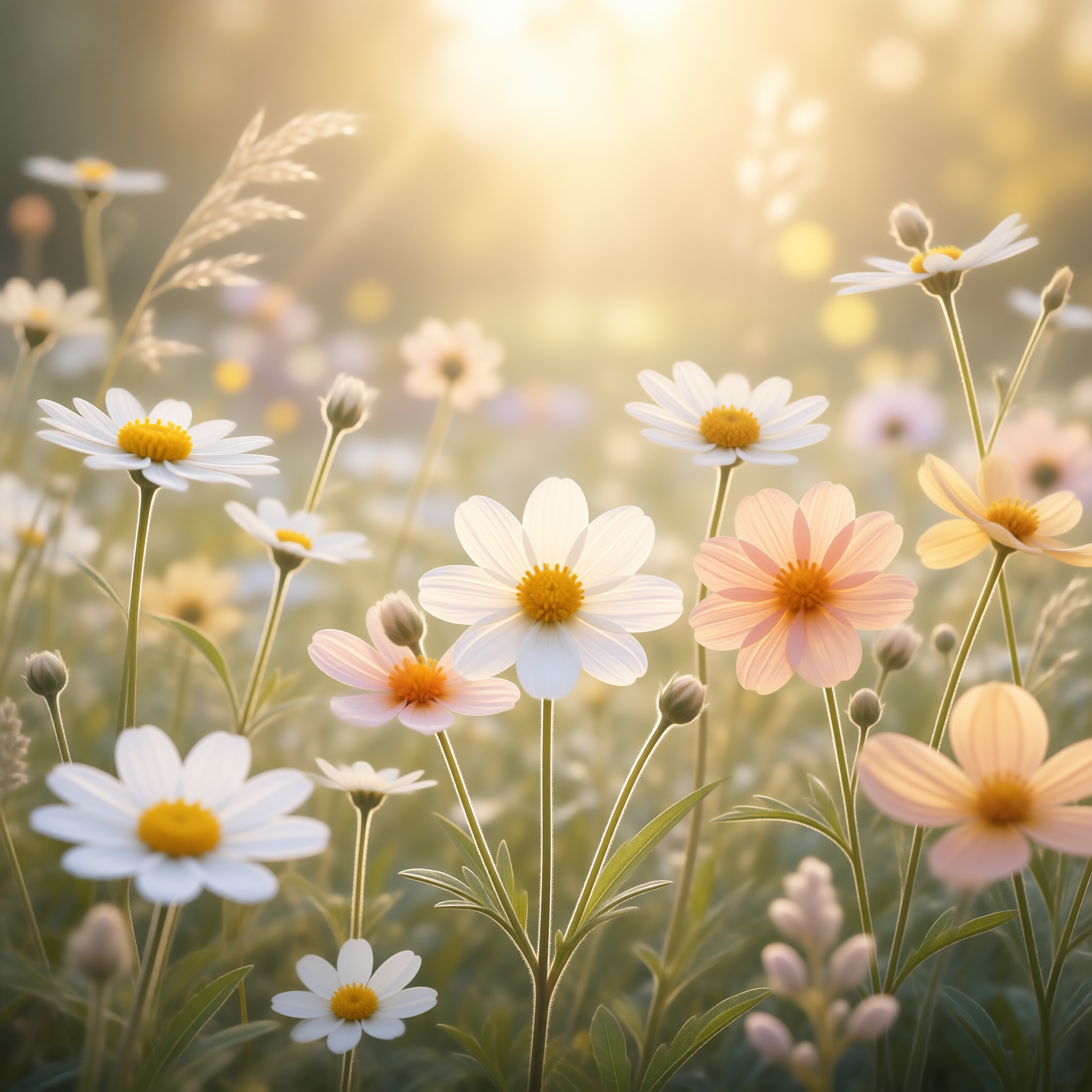 Sunlit Wildflowers Field