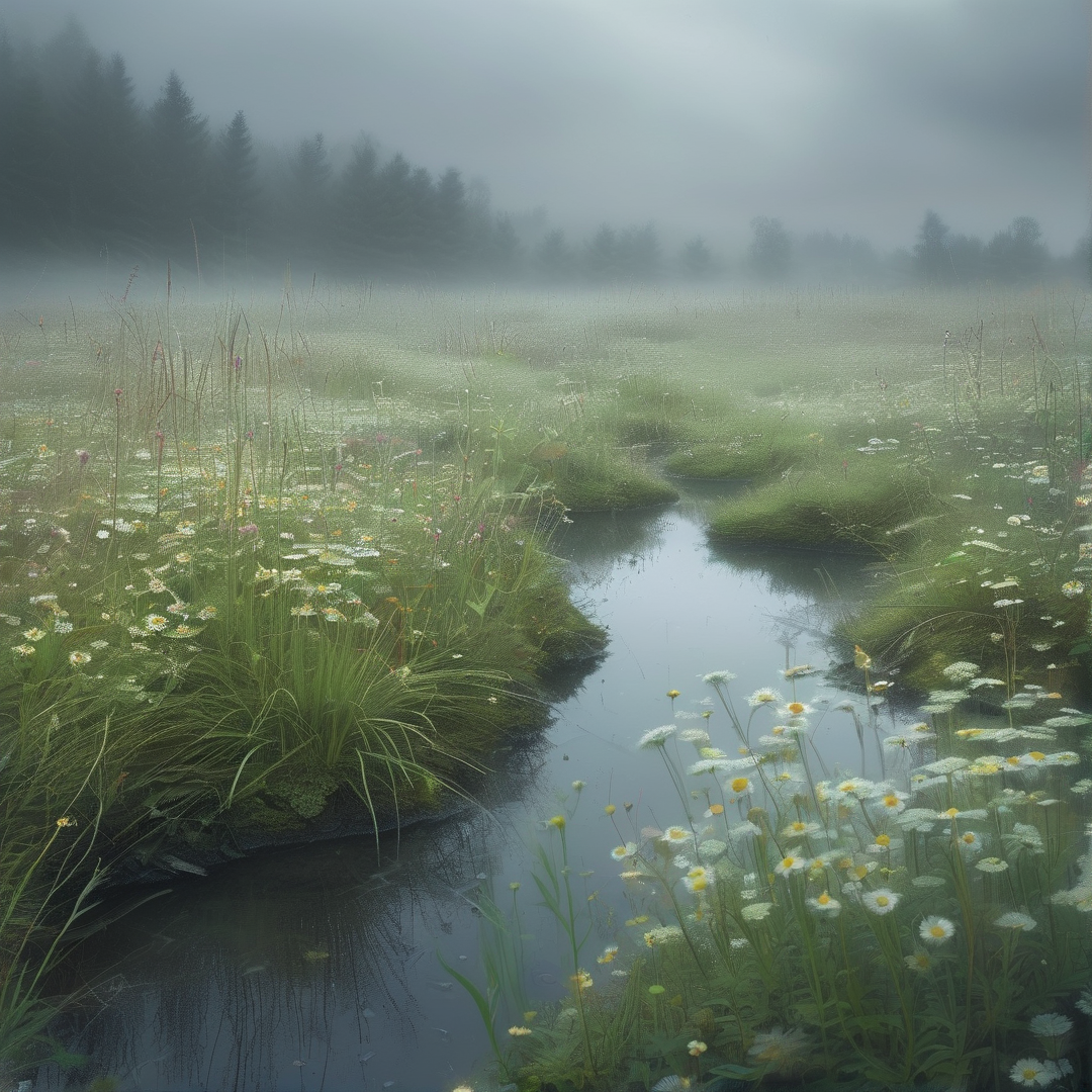 Misty Wetland Stream