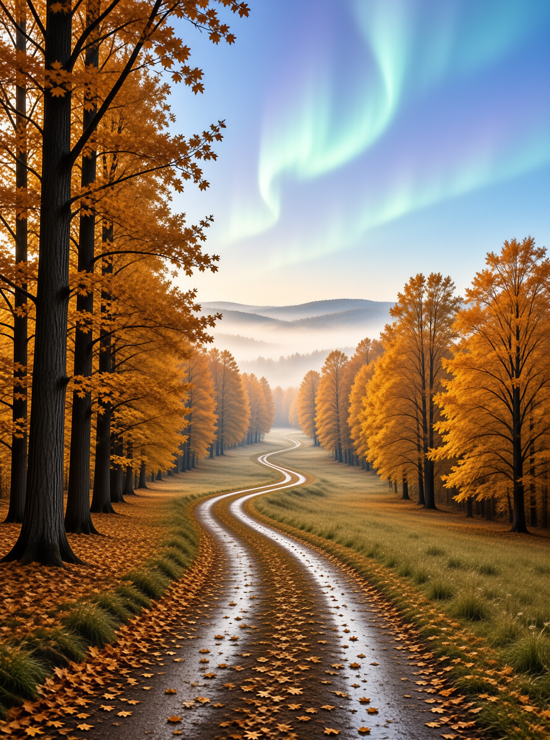 Aurora over Autumn Road
