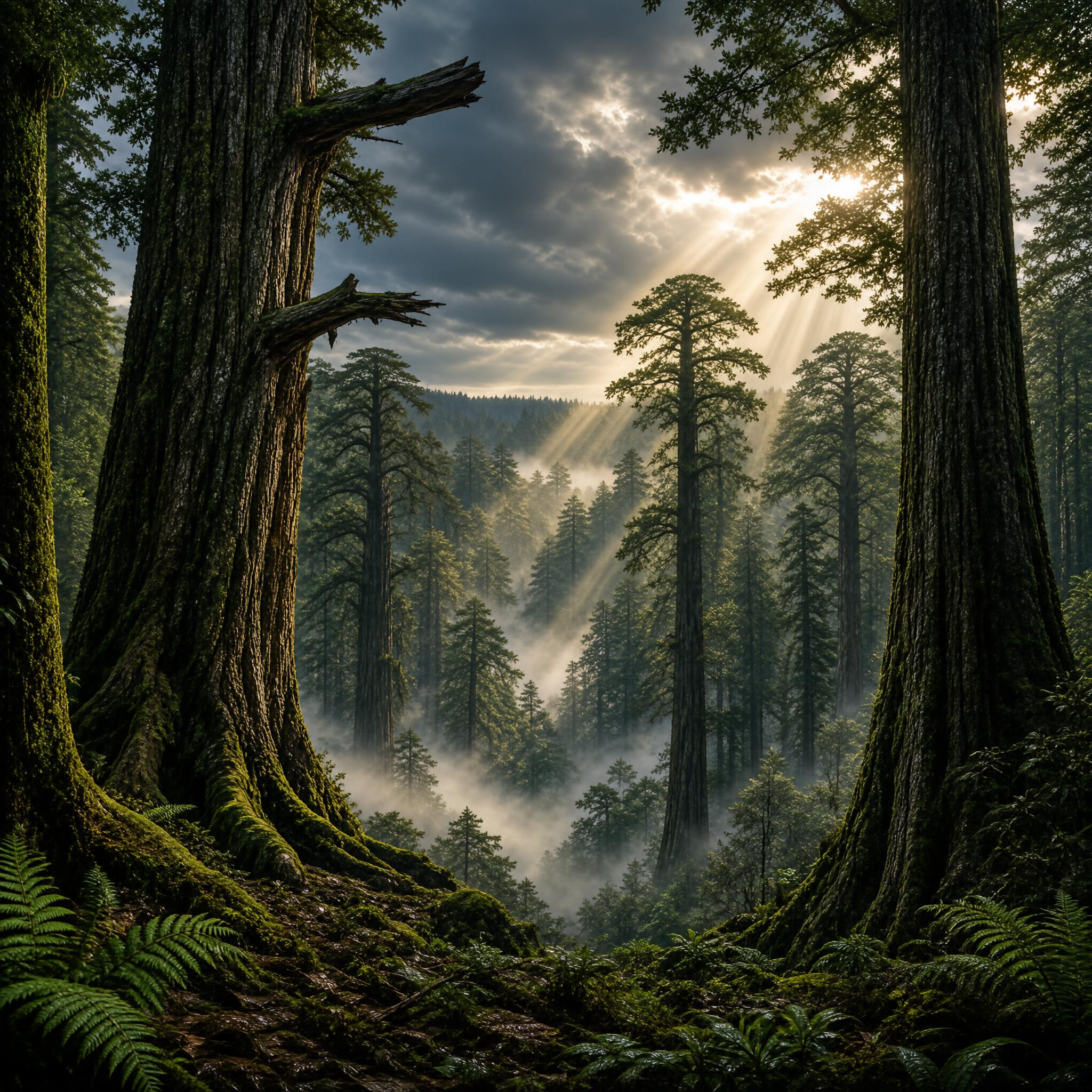 Sunbeams in Ancient Forest
