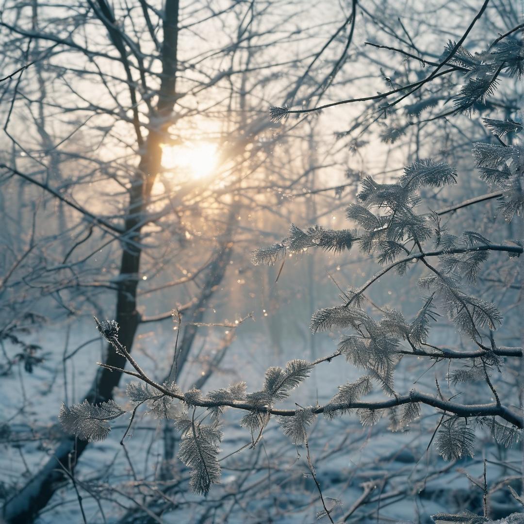 Sunlit Frosty Winter Forest