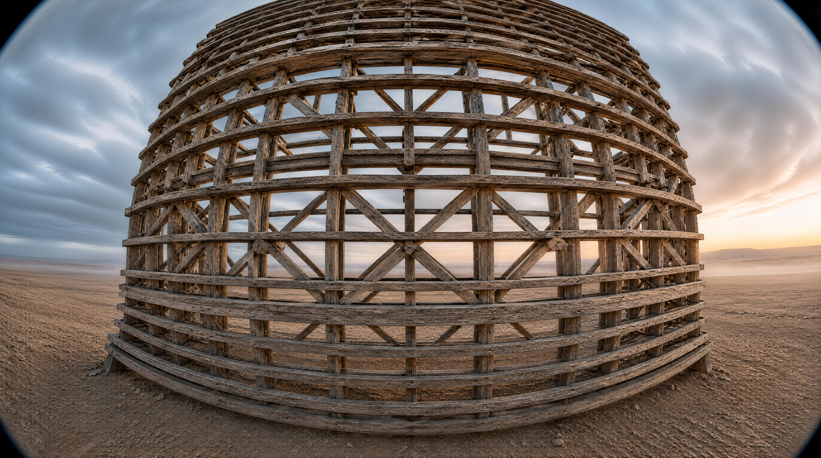 Wooden Spherical Structure in Desert