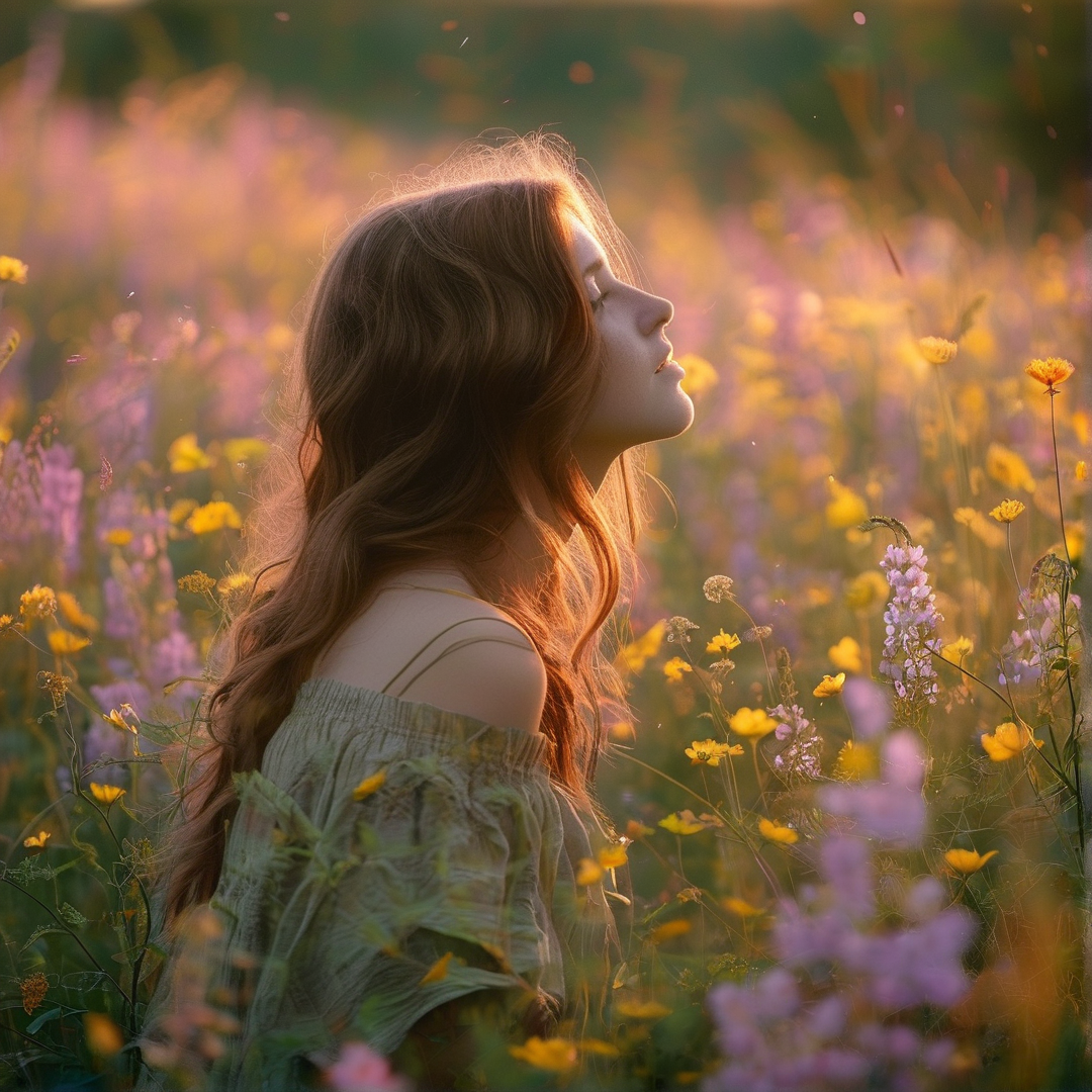 Peaceful Girl in Flowers
