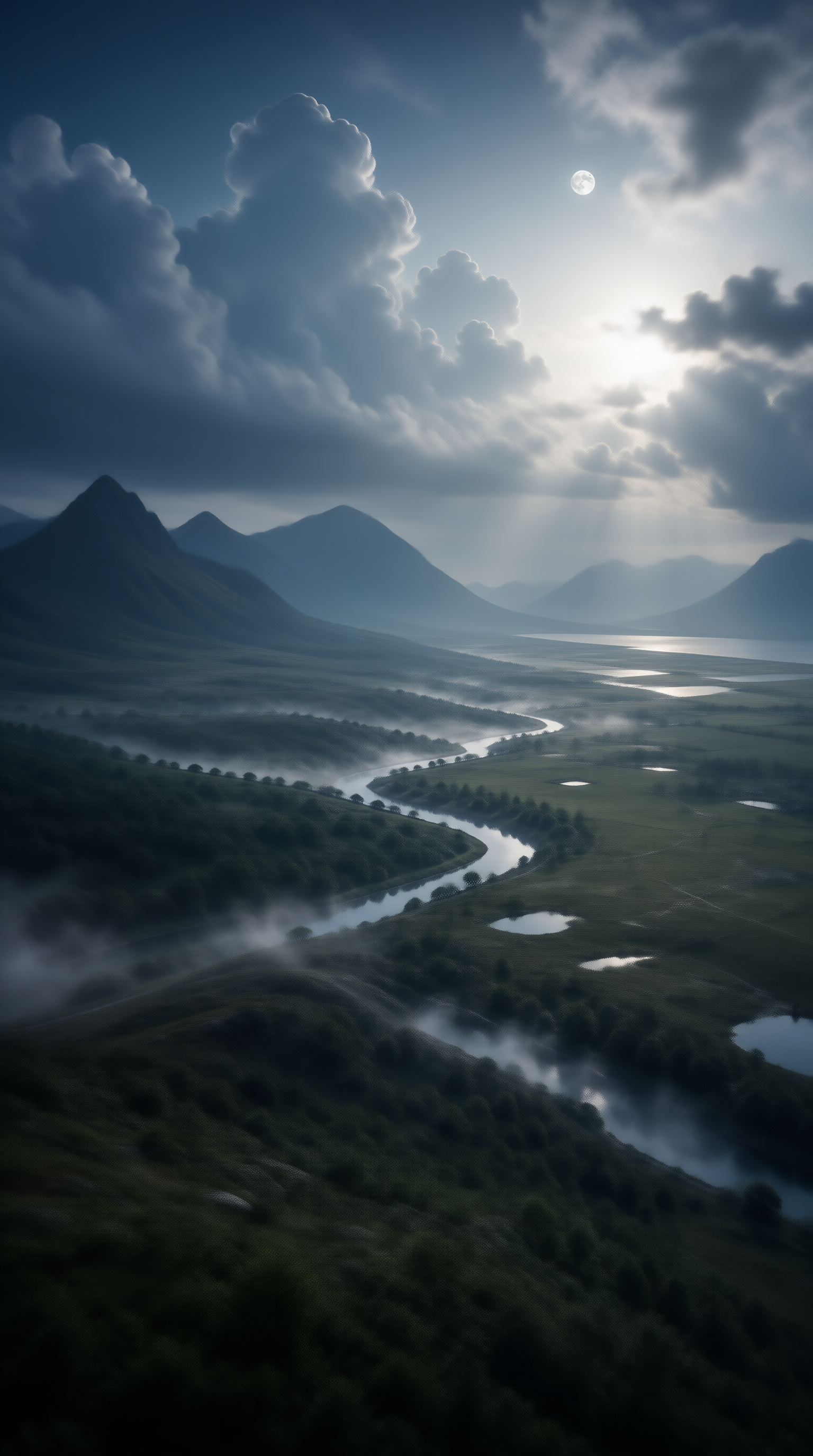 Moonlit Valley Landscape