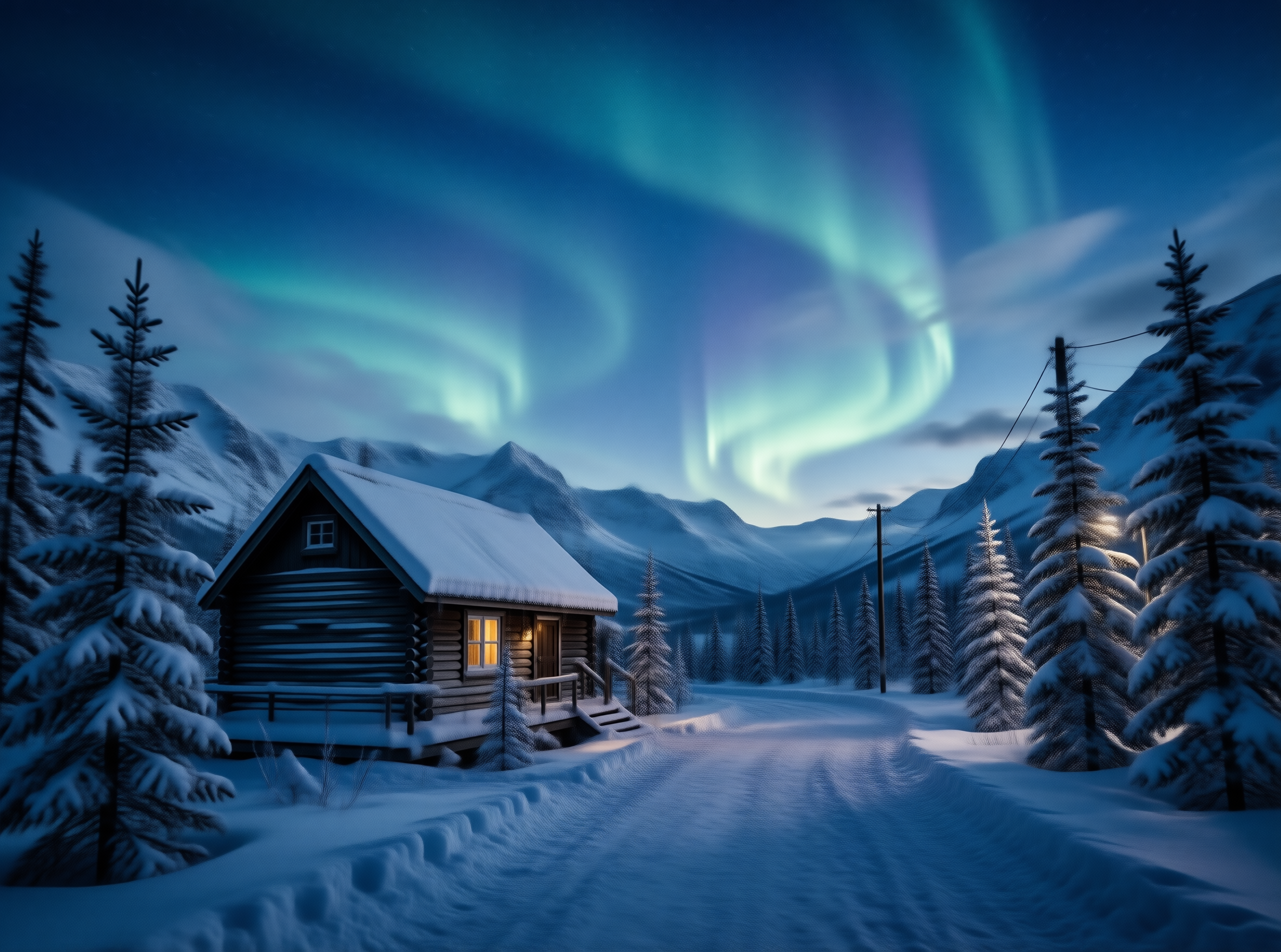 Cozy Cabin Under Northern Lights