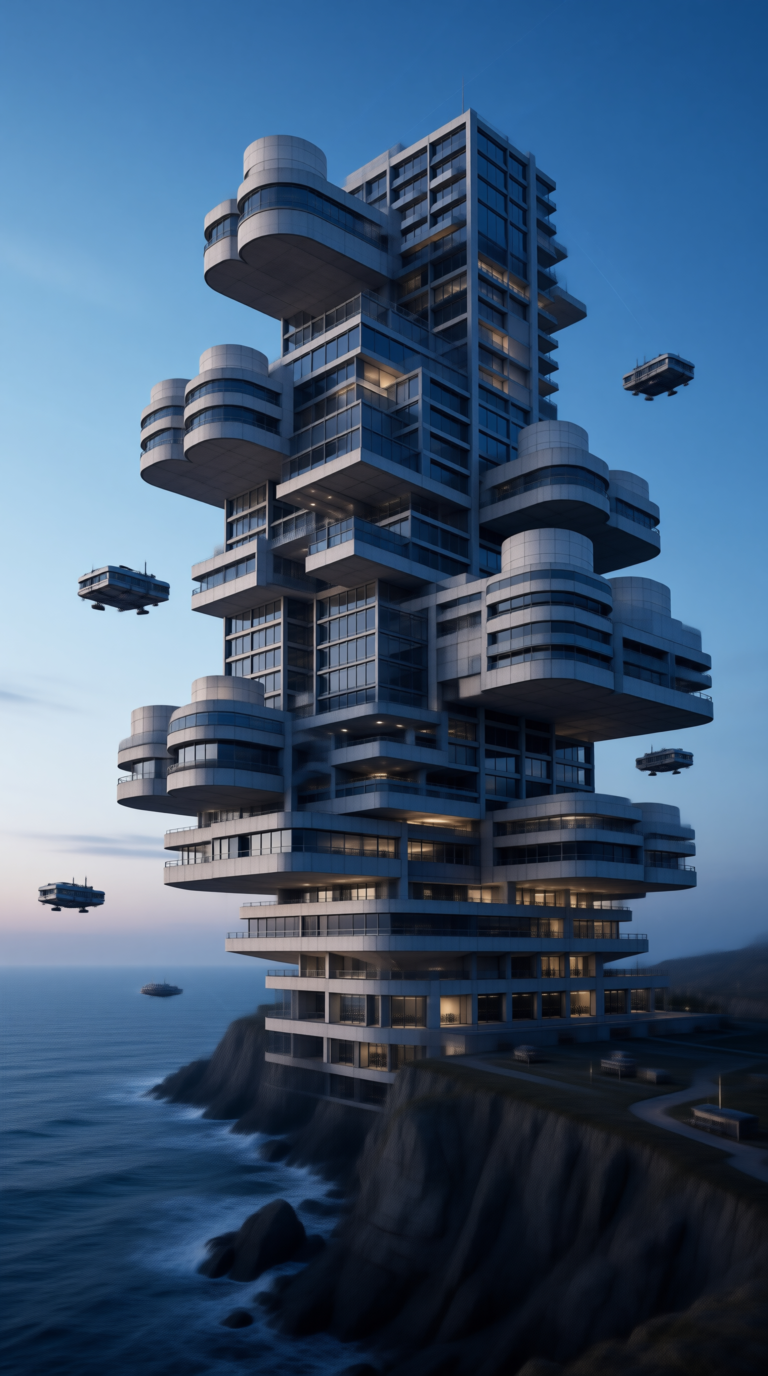 Futuristic Cliffside Tower