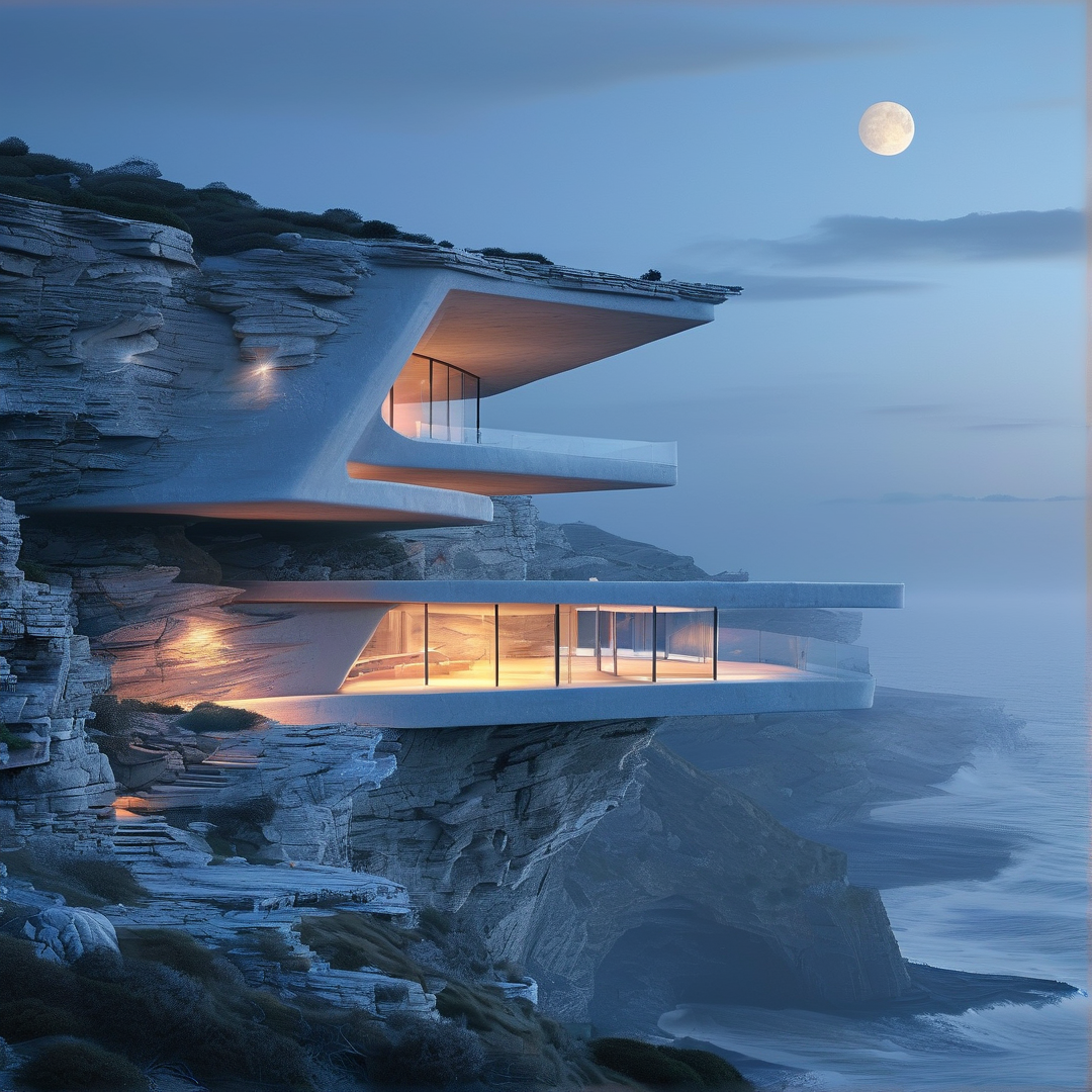 Cliffside Modern Villa at Dusk