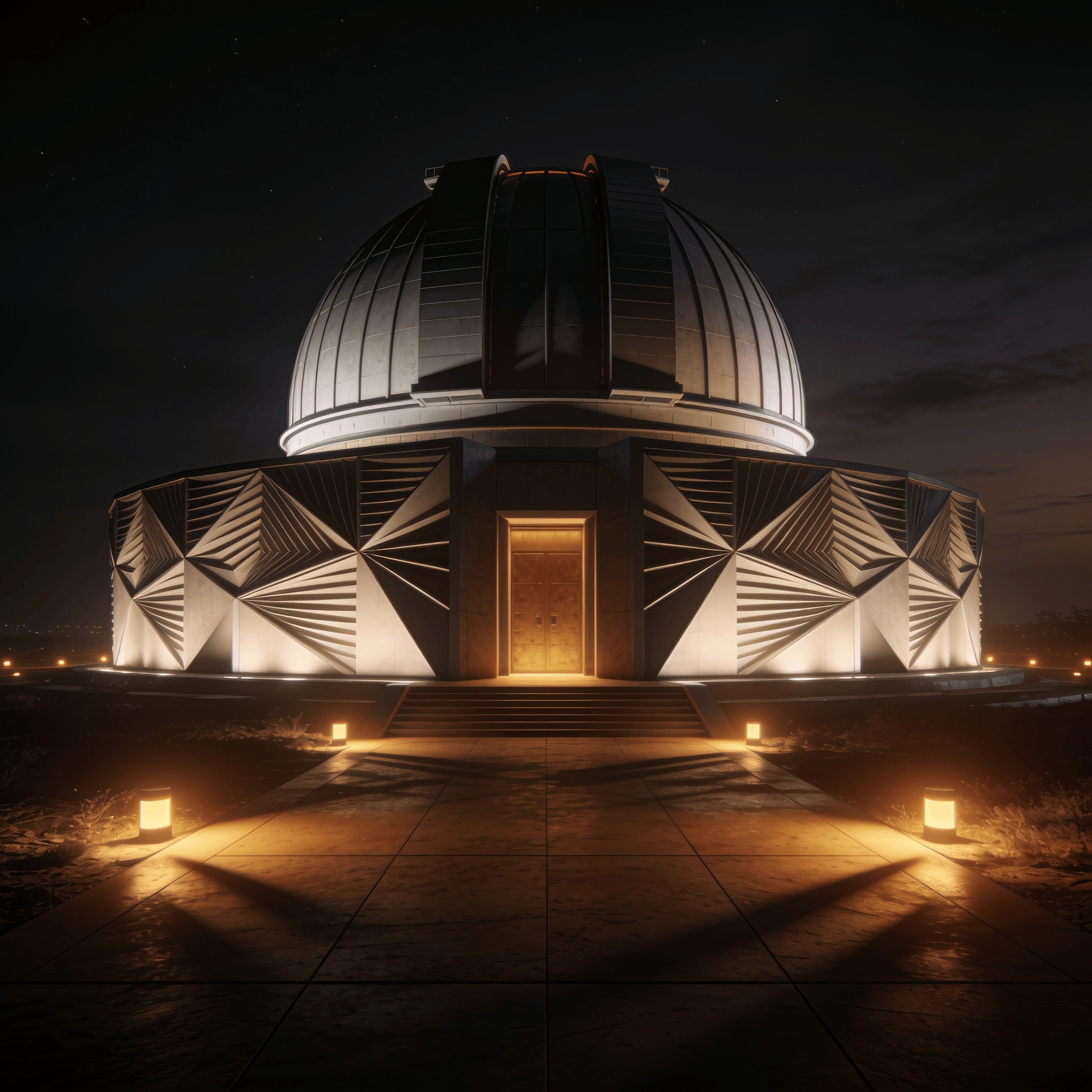 Observatory with Parametric Facade — Night With Warm Lights
