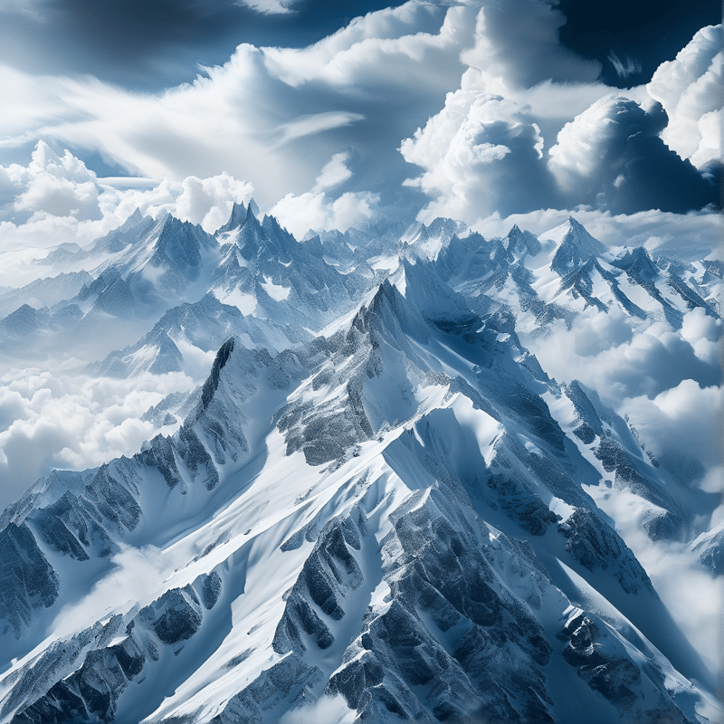 Snowy Peaks Above Clouds