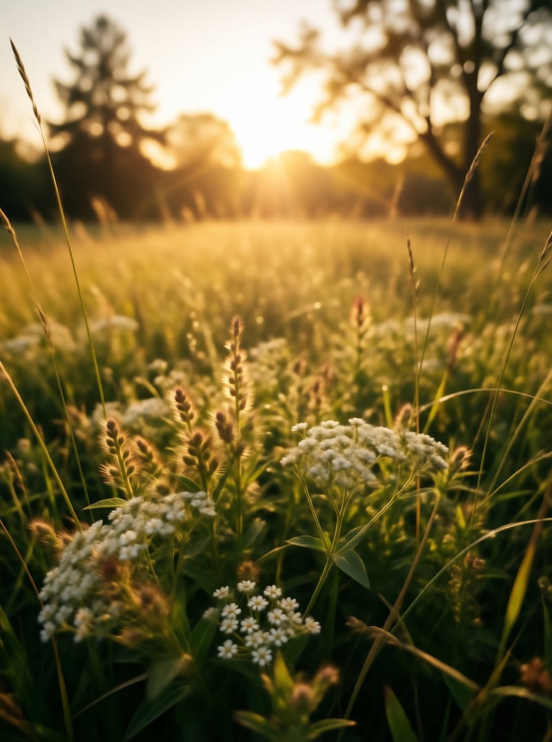 Golden Hour Meadow with Wildflowers