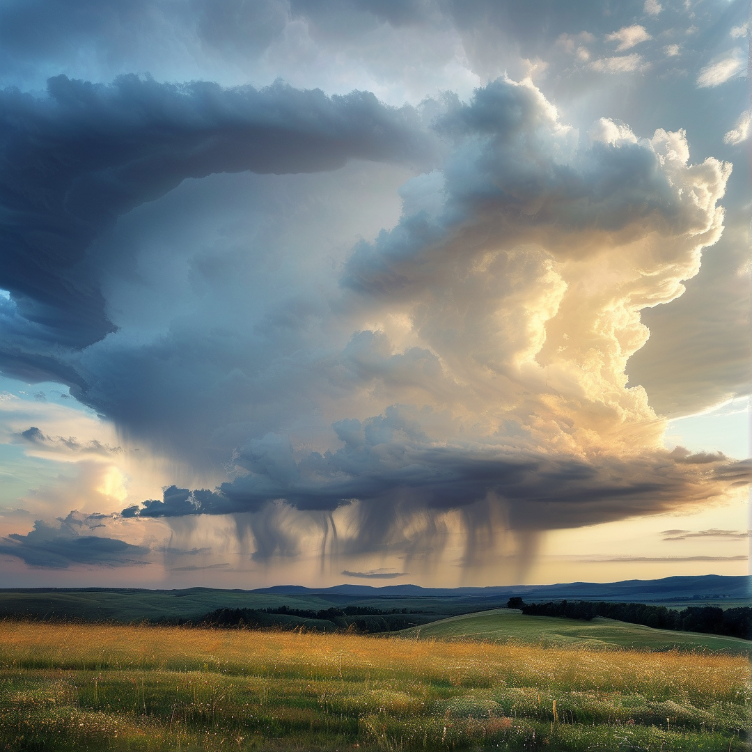 Golden Hour Storm Over Plains