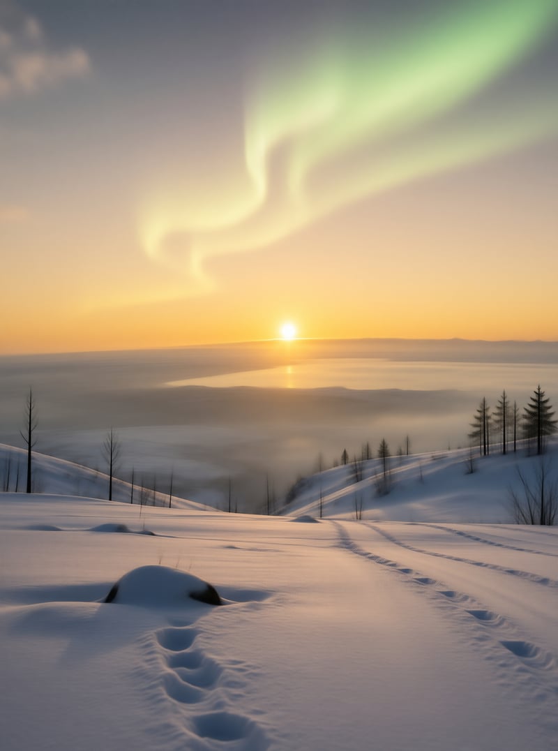 Aurora Over Winter Sunset