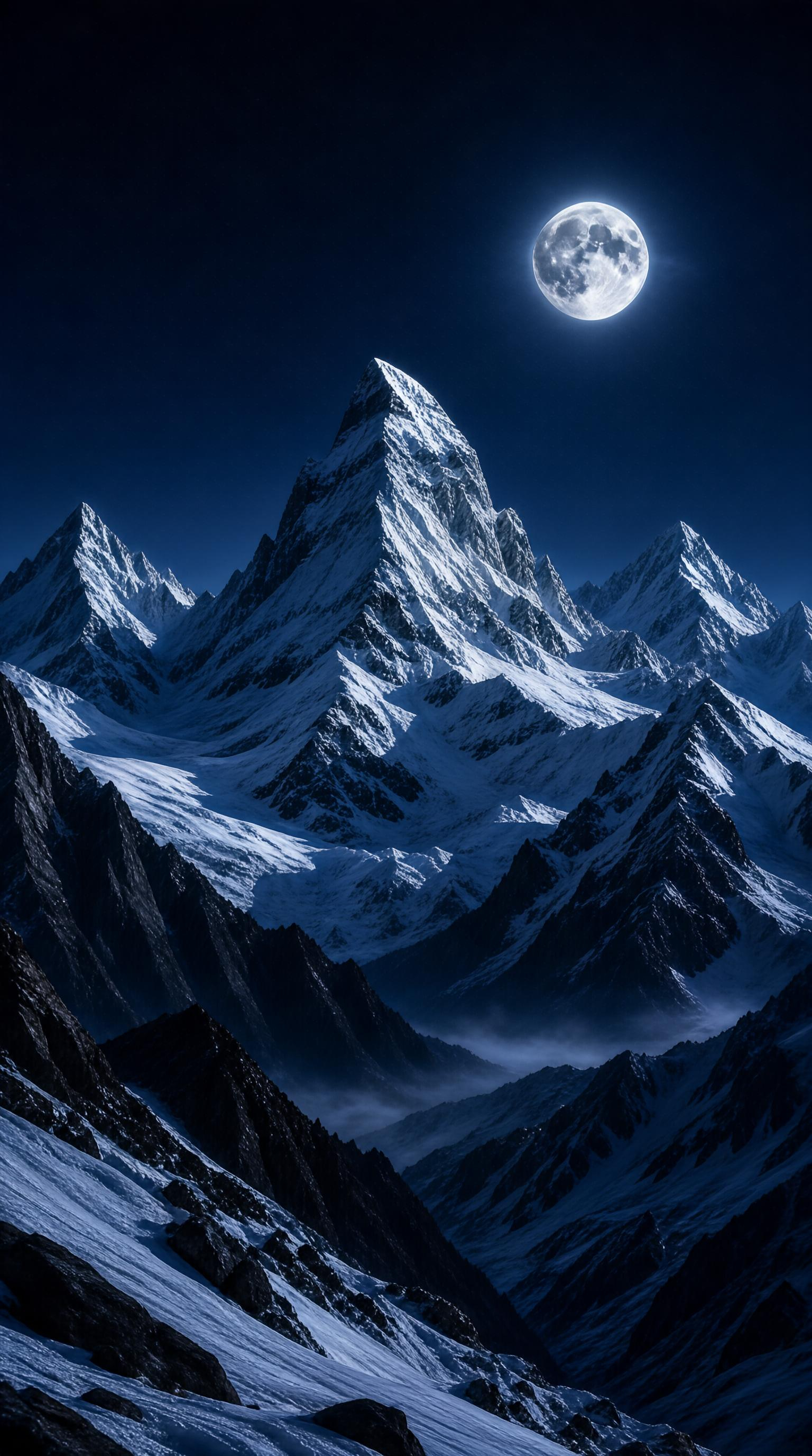 Night Mountain with Full Moon