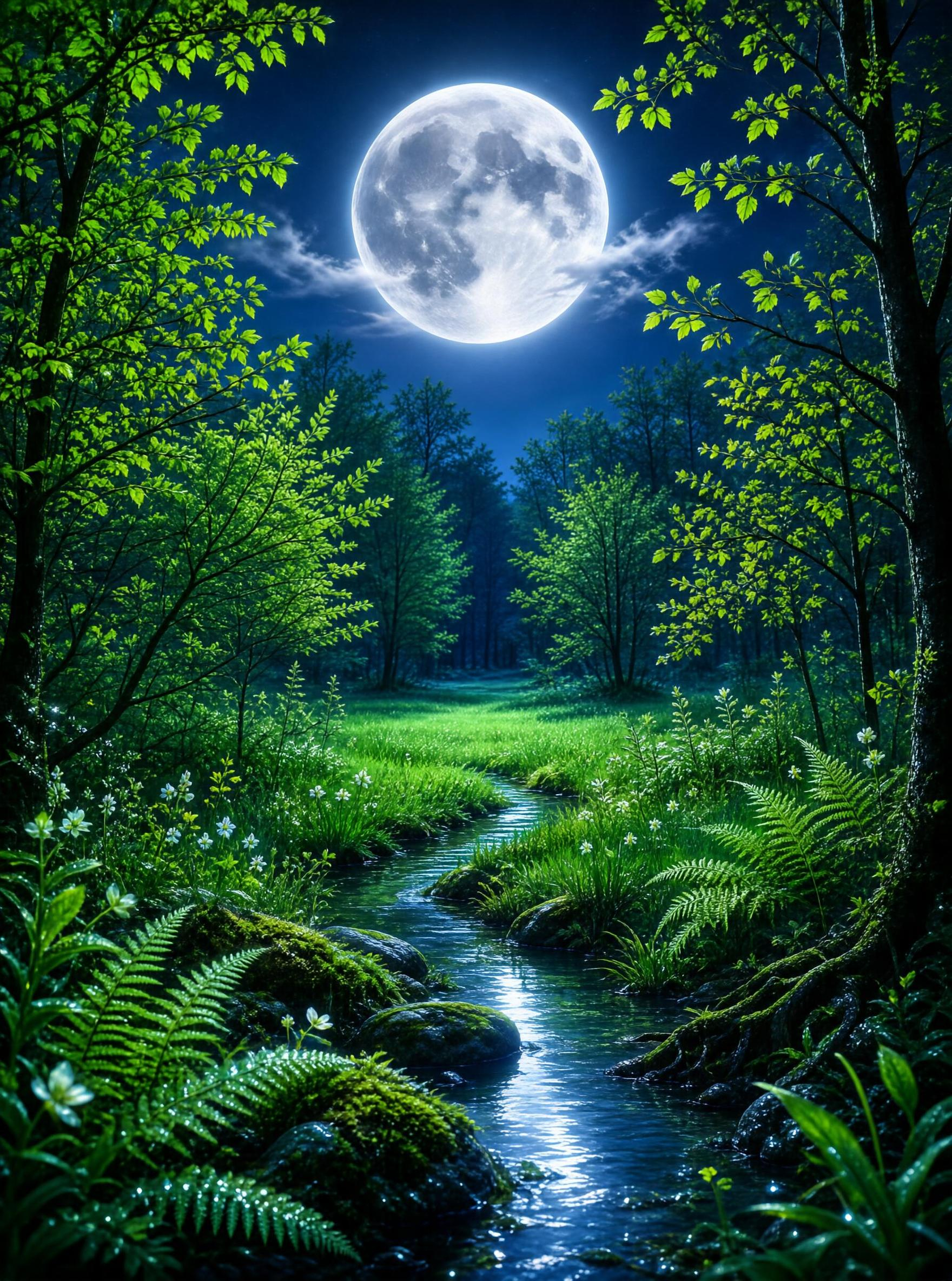 Moonlit Forest Stream