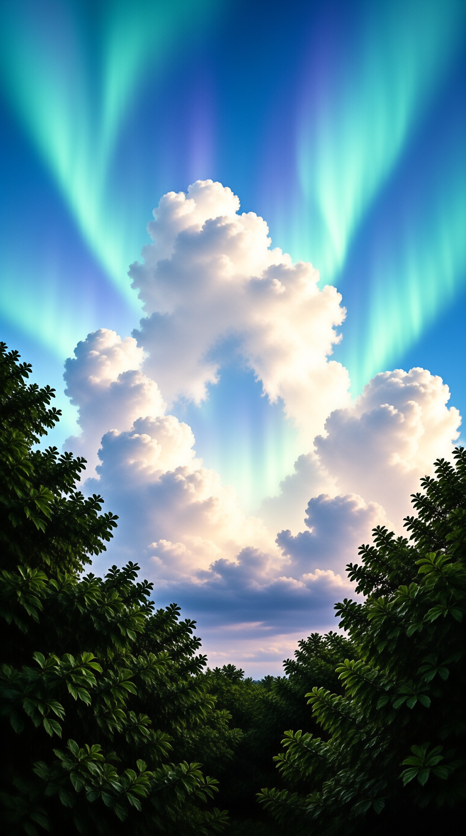 Aurora and Fluffy Clouds