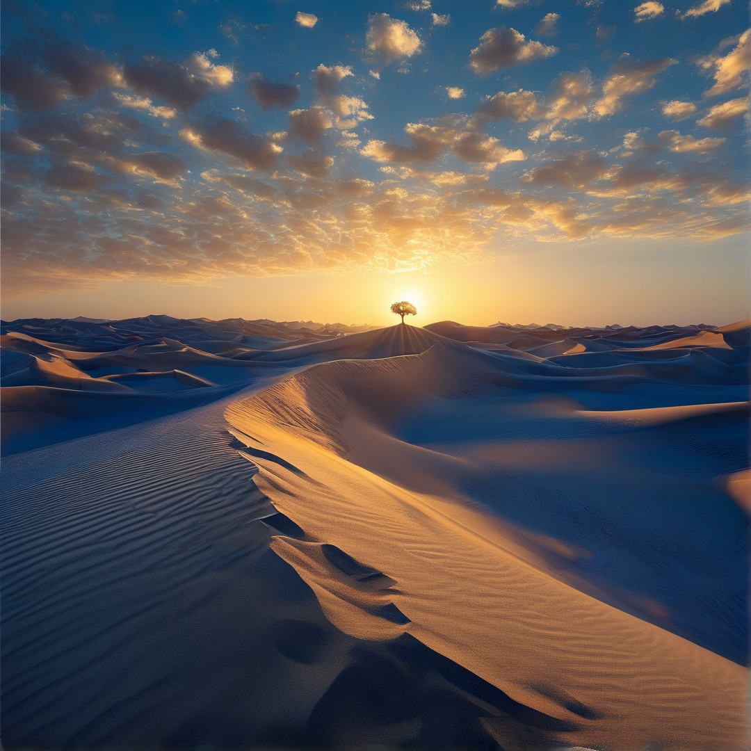 Desert Sunset with Lone Tree