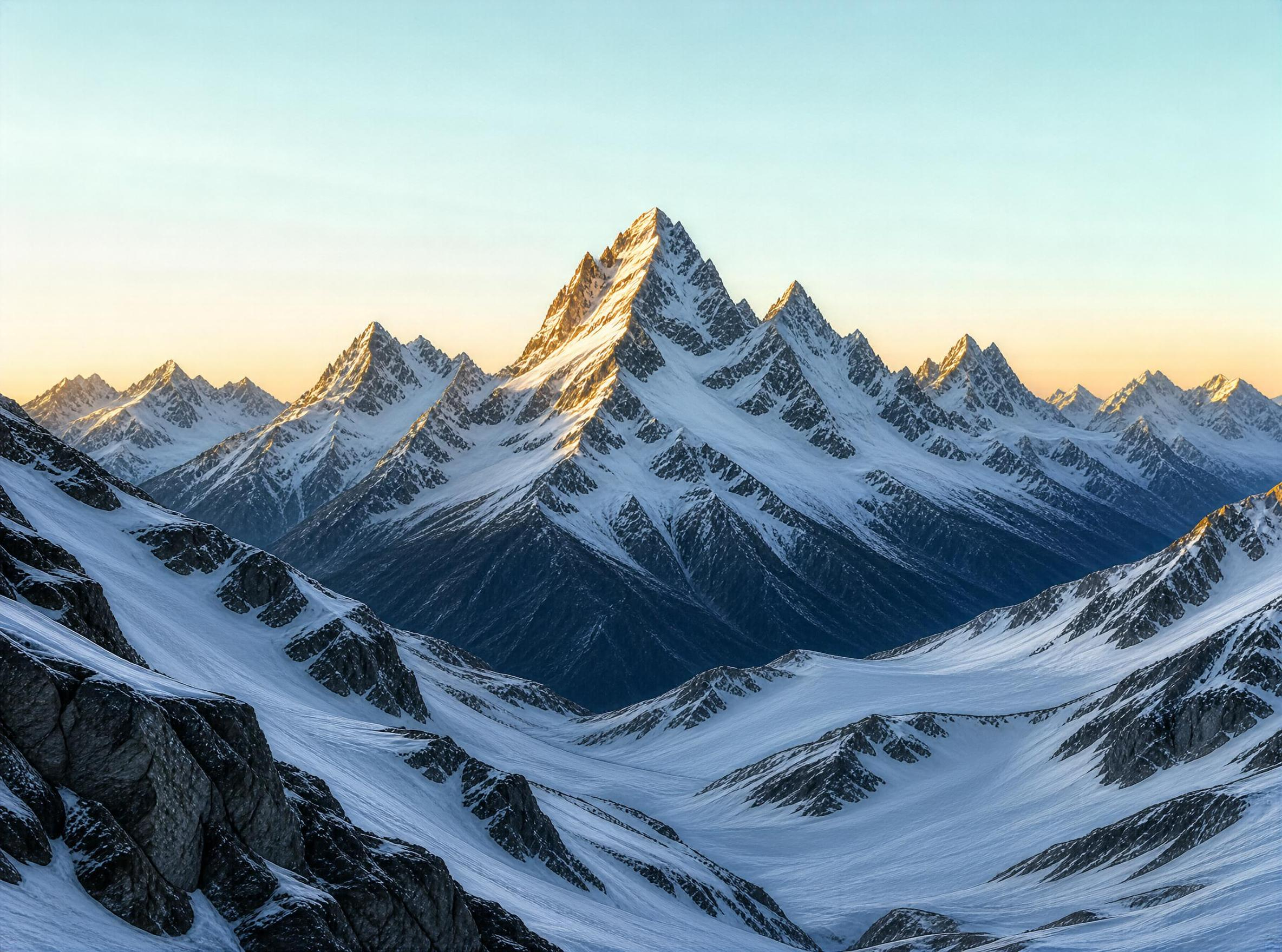 Golden Sunrise Over Snowy Peaks