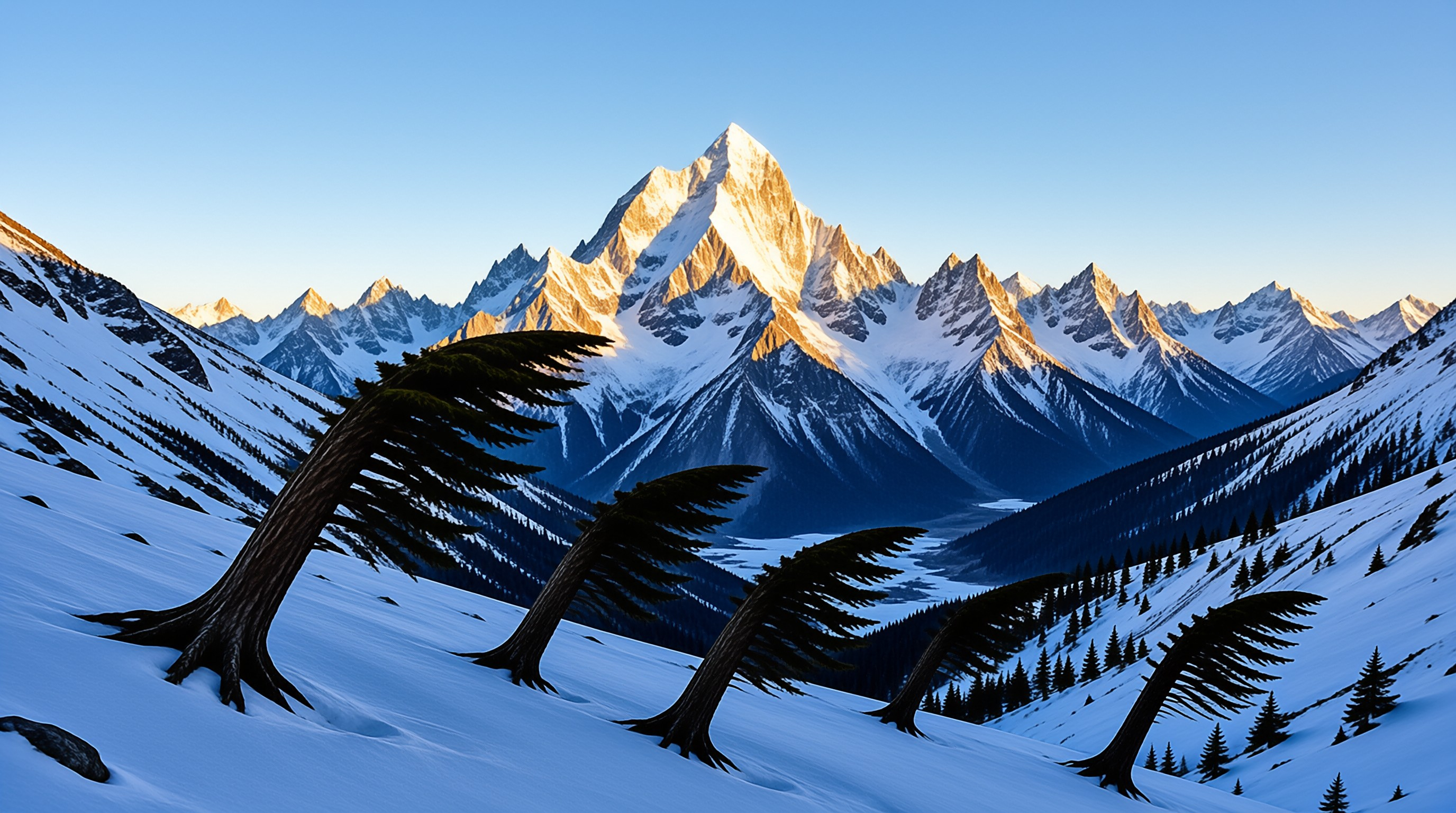 Snowy Peaks at Sunrise