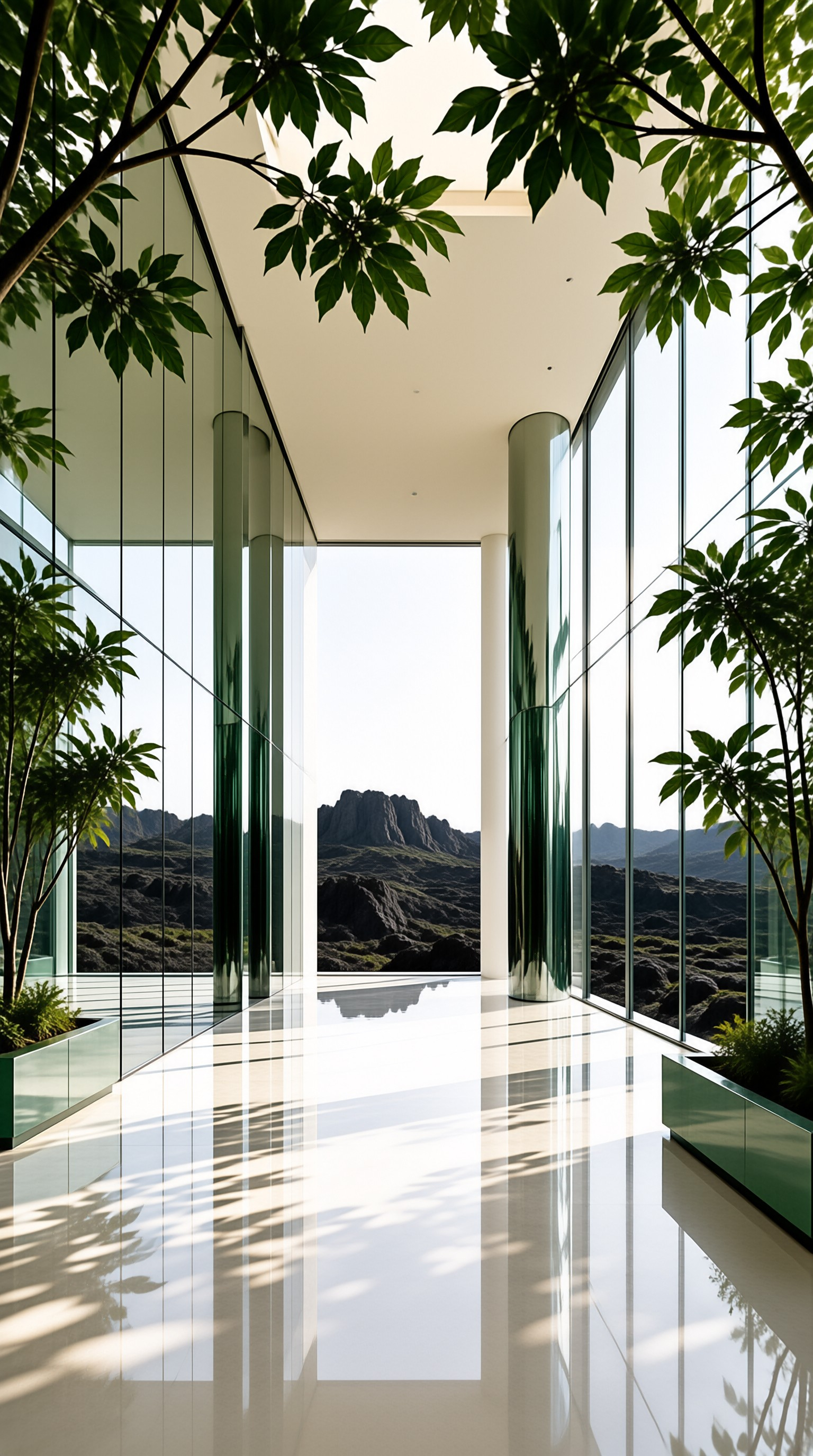 Modern Glass Corridor View