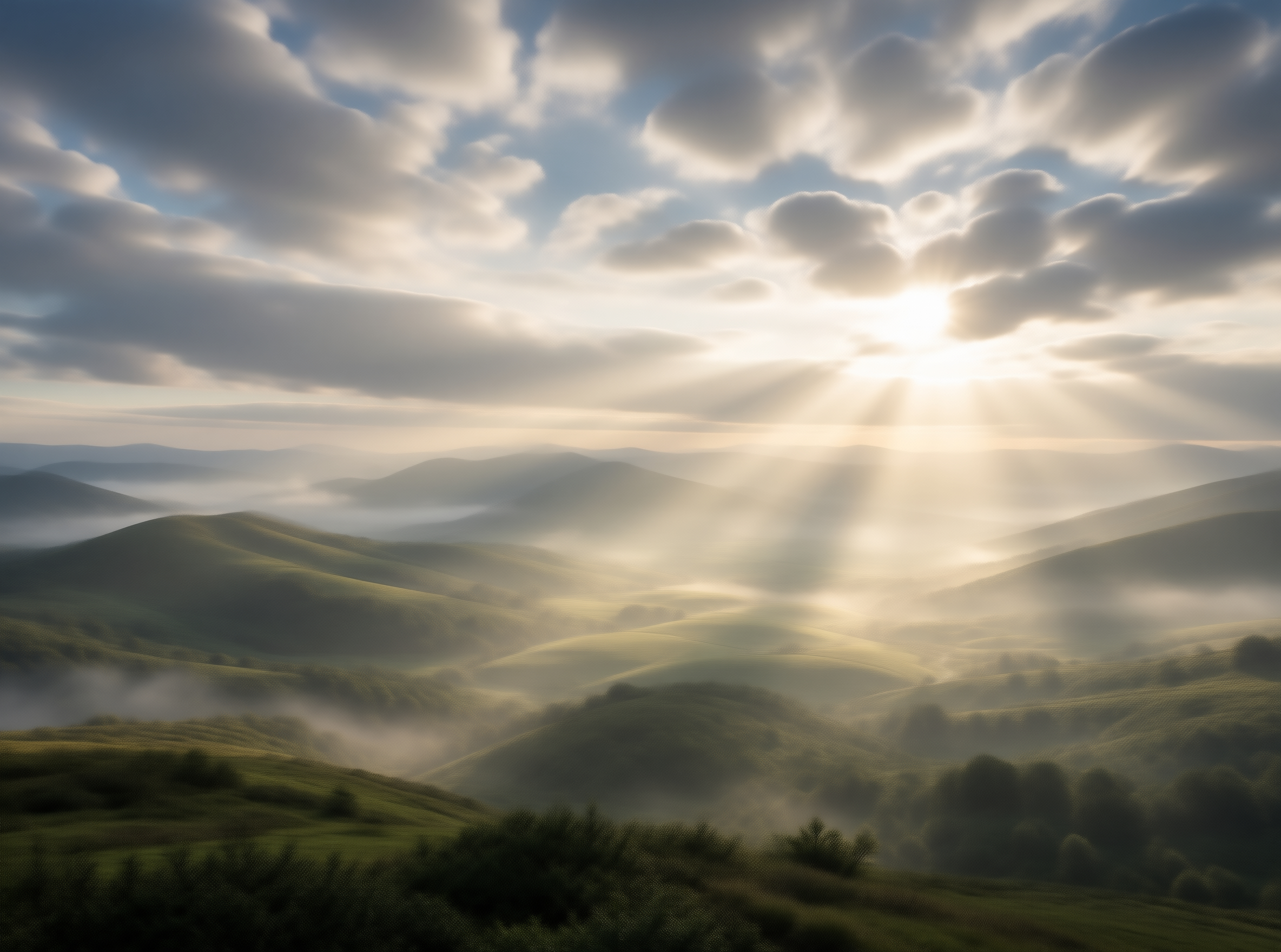 Sunlit Hills in Morning Mist