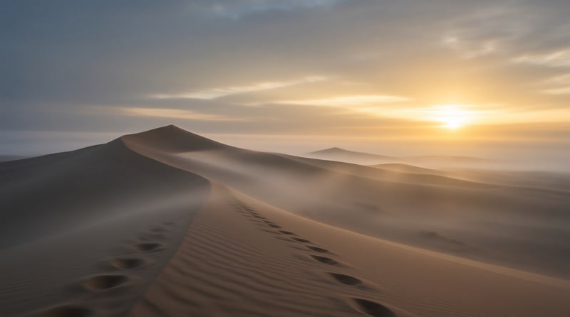 Desert Sunrise With Footprints