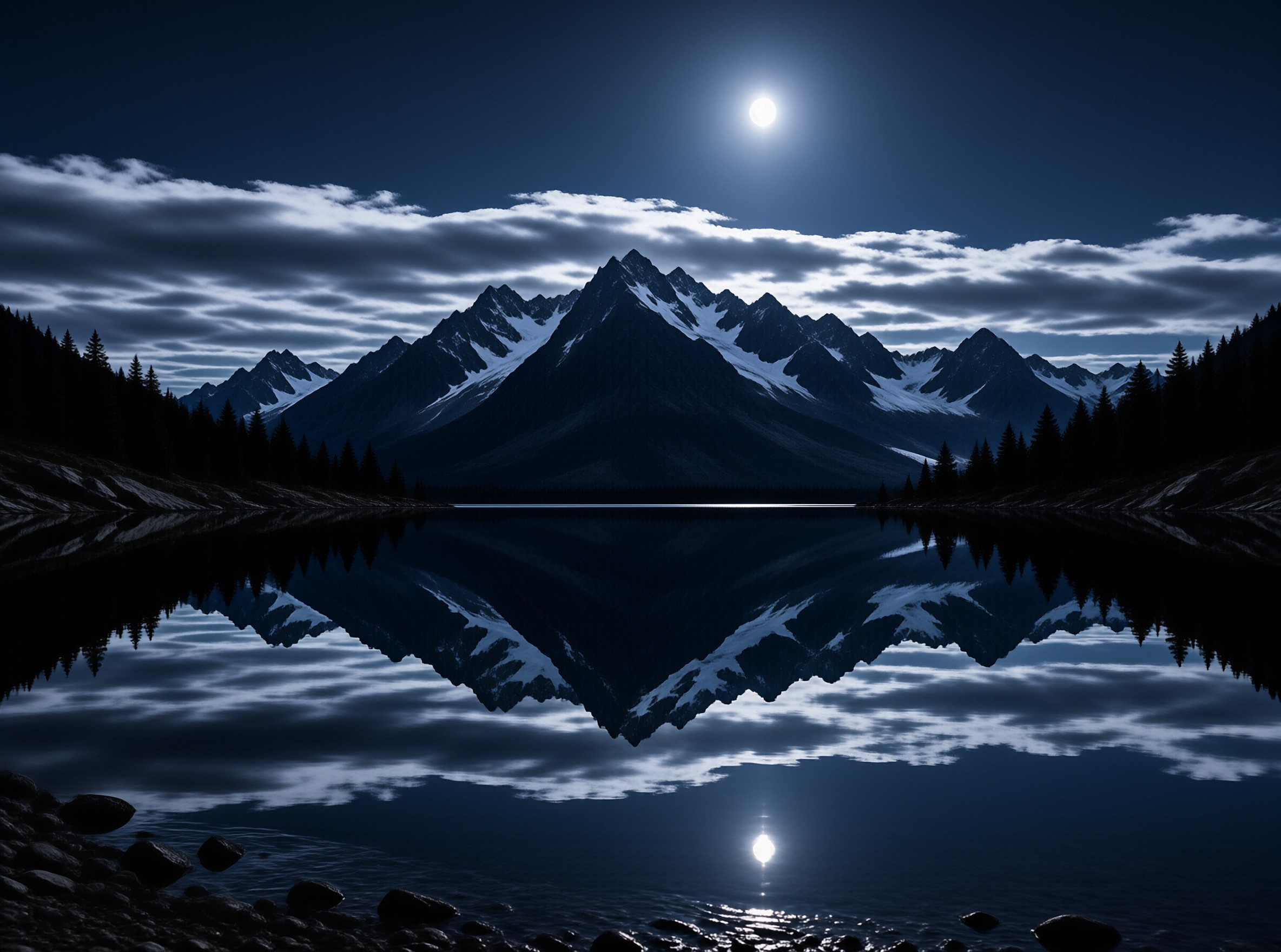 Moonlit Mountain Reflection