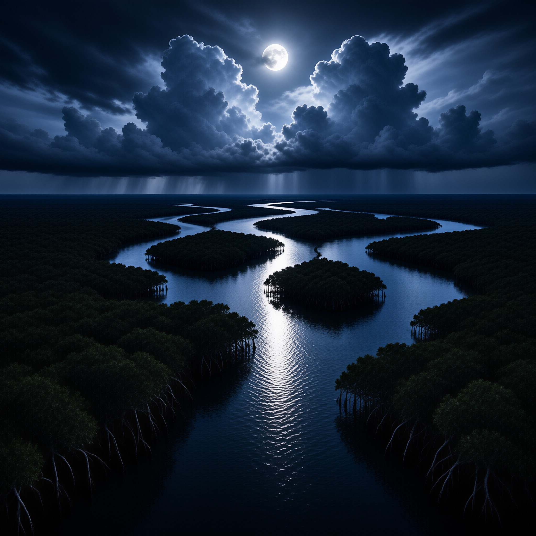 Moonlit Winding Mangrove River