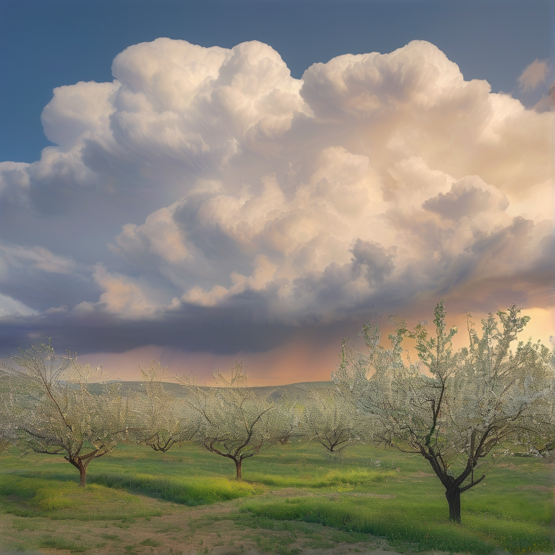 Blossom Orchard with Clouds