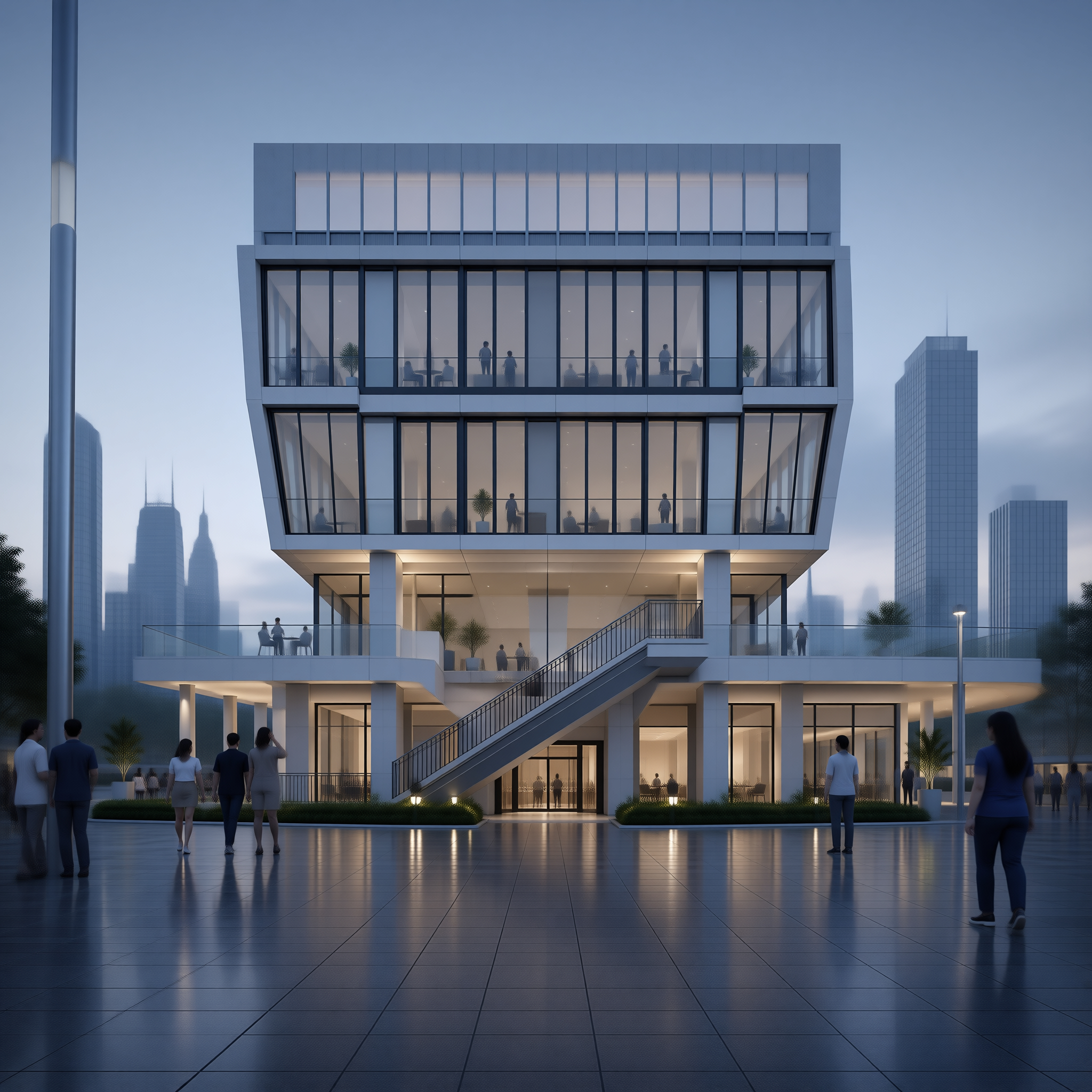 Modern Glass Office Building at Dusk