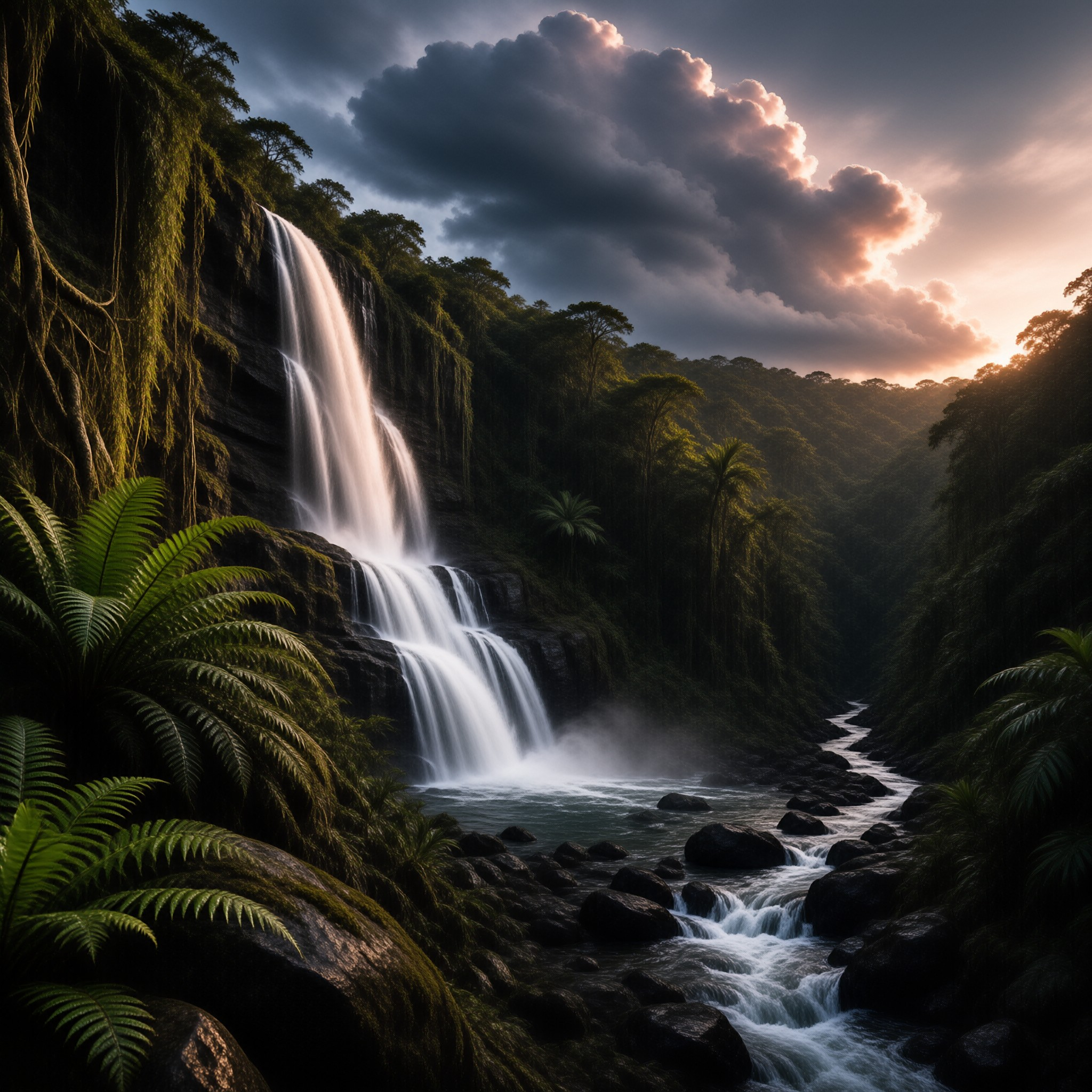 Dramatic Waterfall in Jungle
