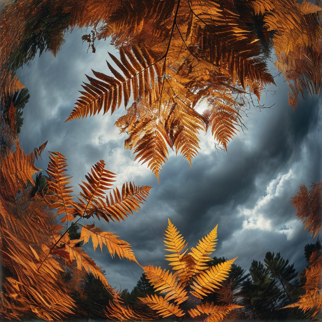 Autumn Ferns and Dramatic Sky