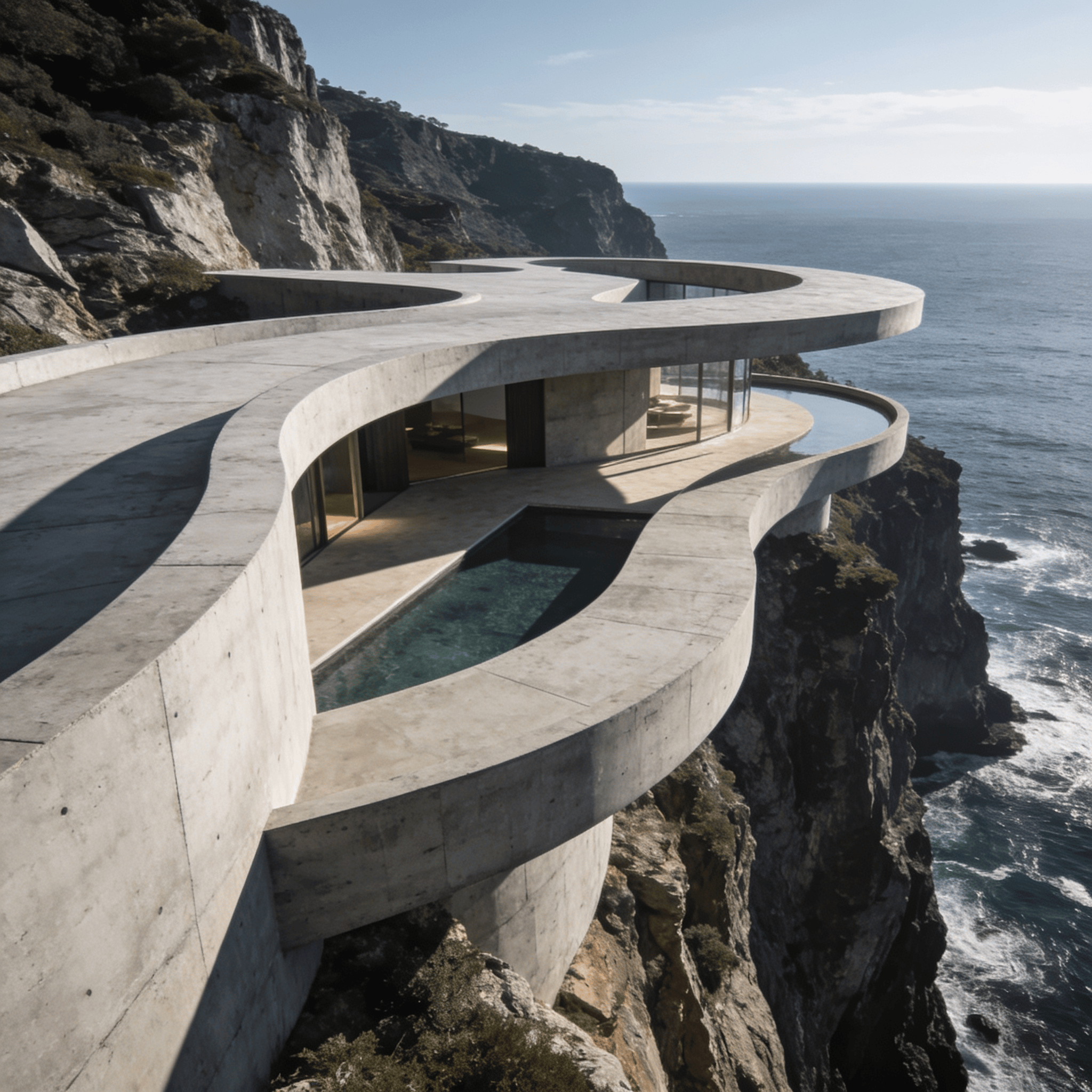 Villa with Curved Concrete — Coastal Cliff