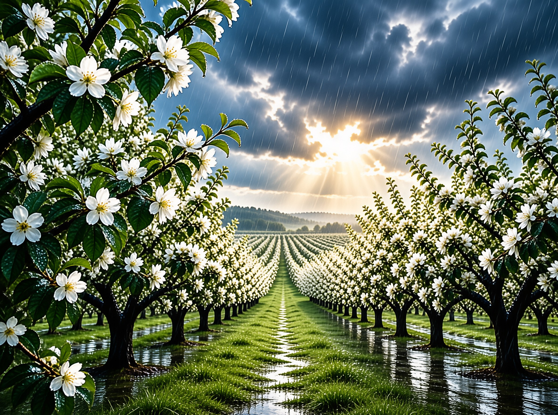 White Blossoms in the Rain