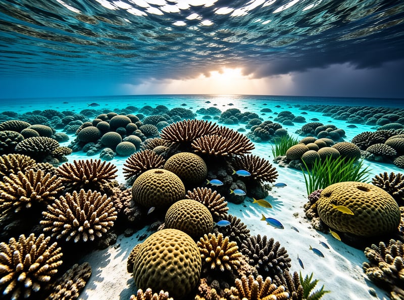 Sunlit Coral Reef Underwater
