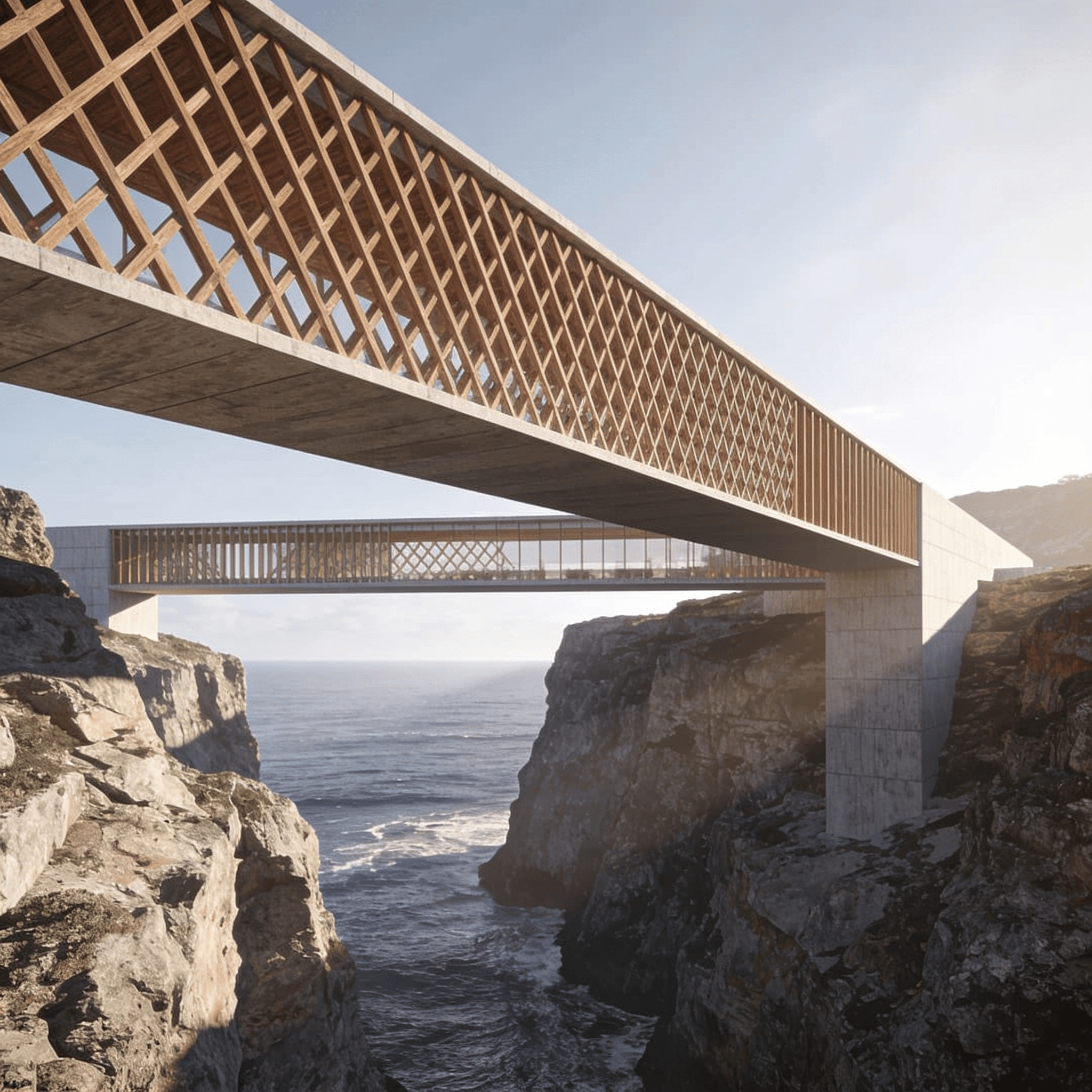 Bridge with Wooden Lattice — Coastal Cliff