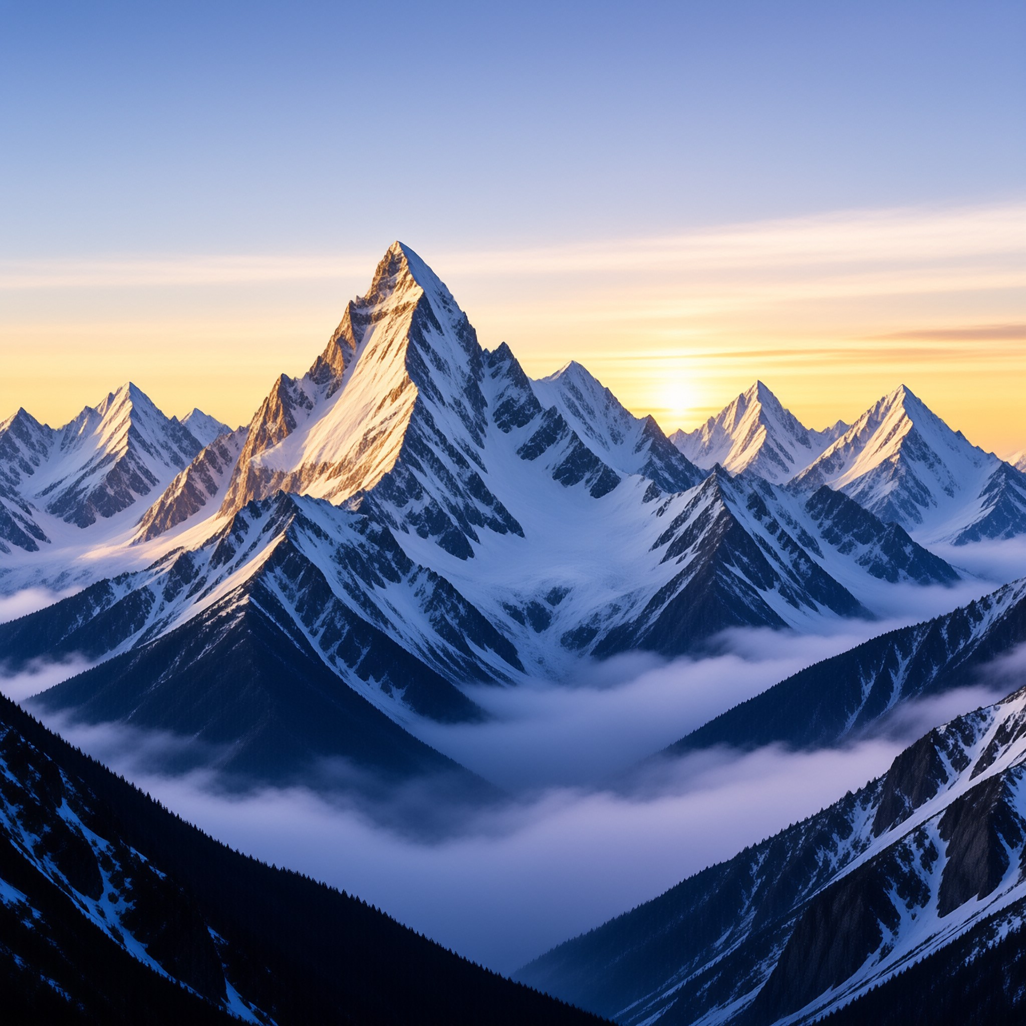 Snowy Peaks at Sunrise