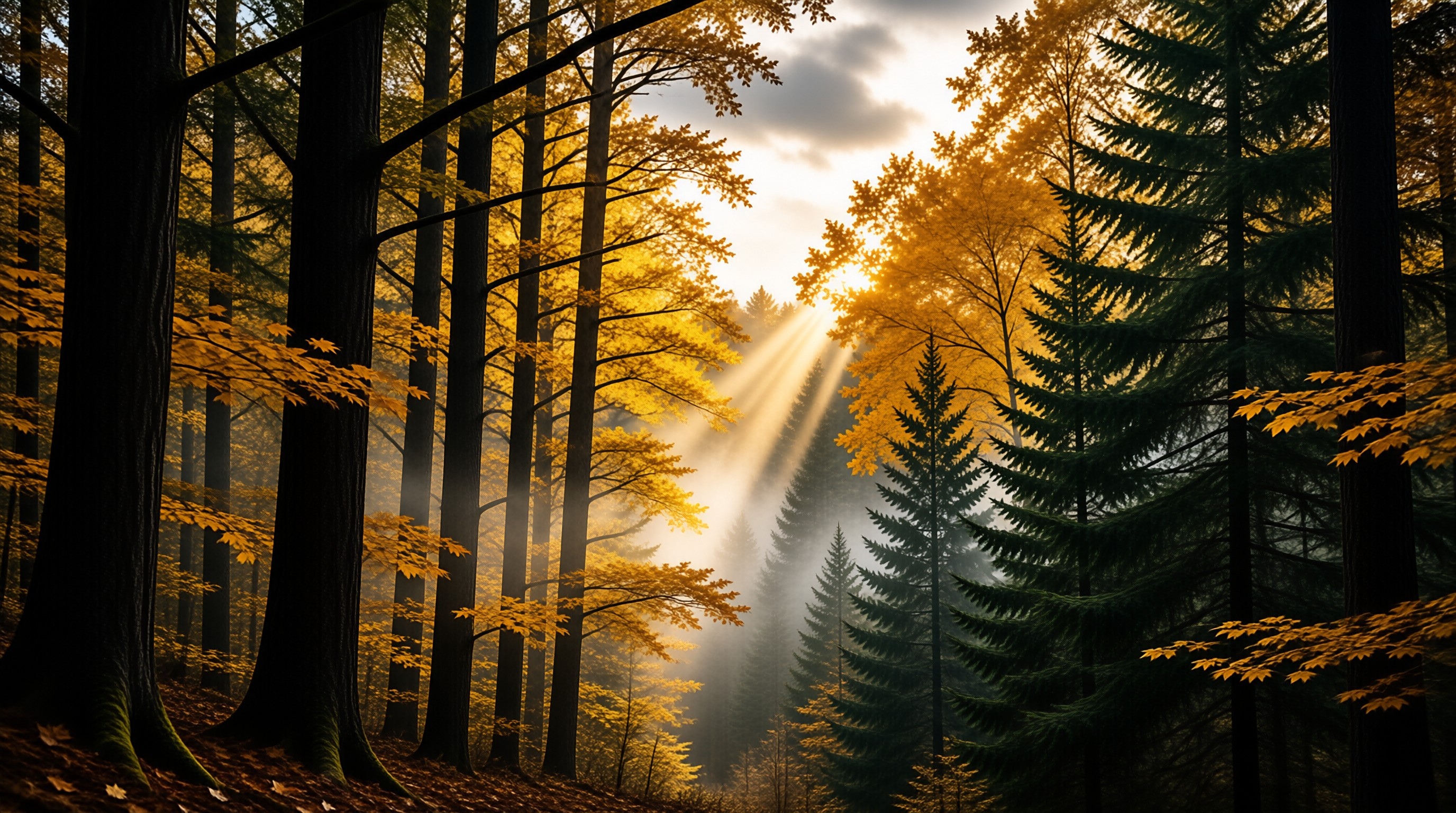 Sunlit Autumn Forest