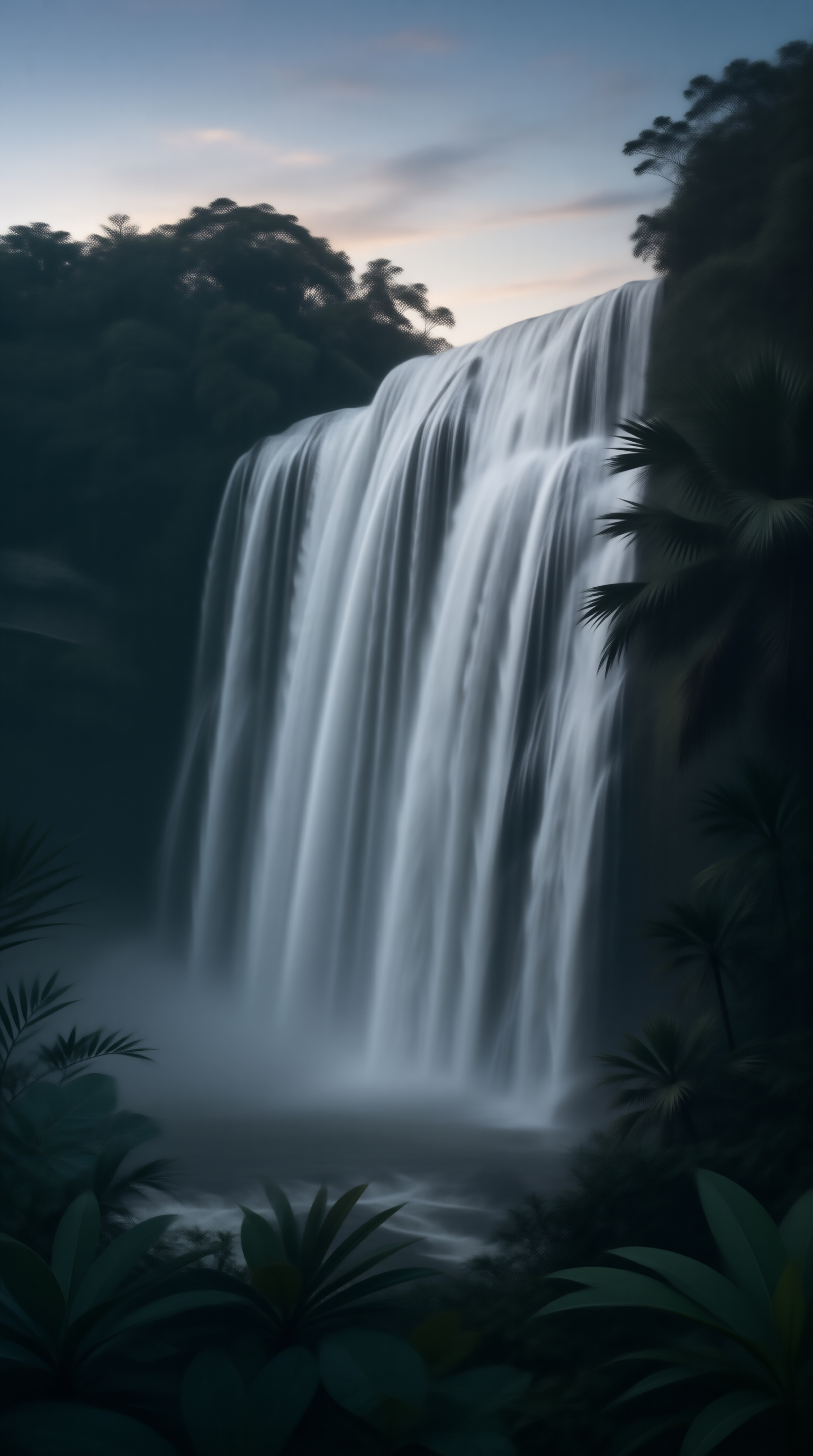 Tropical Waterfall at Dusk