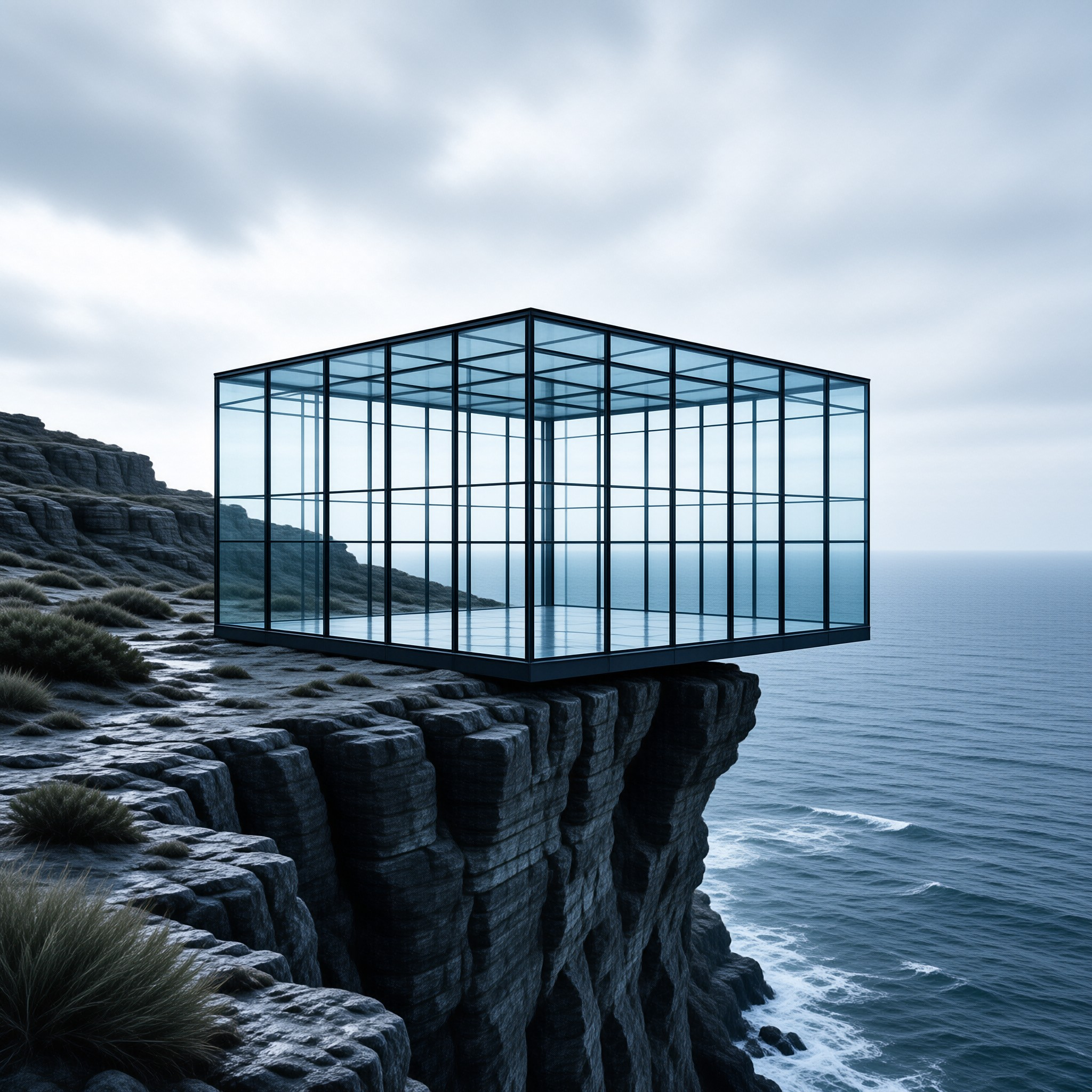 Glass Cube on Cliff