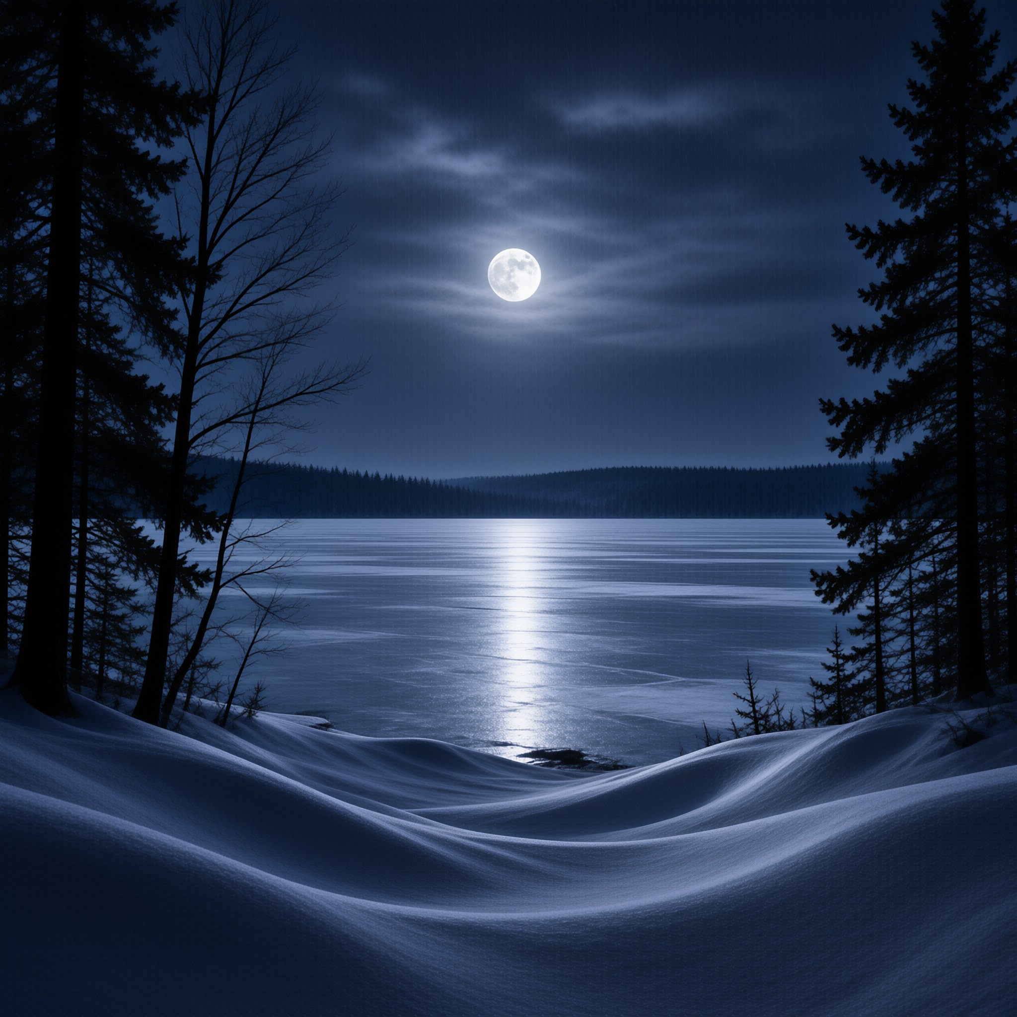 Serene Moon Over Frozen Lake