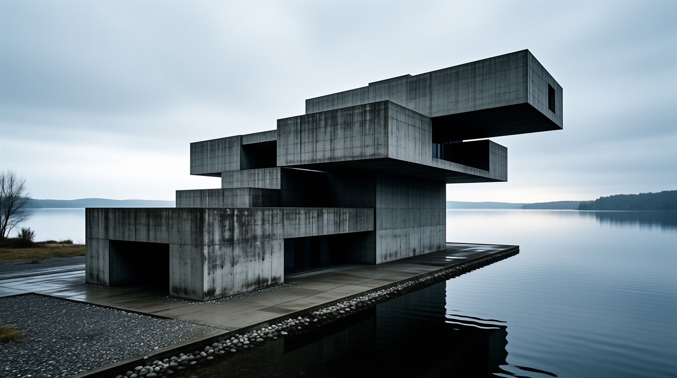 Brutalist Building on Water