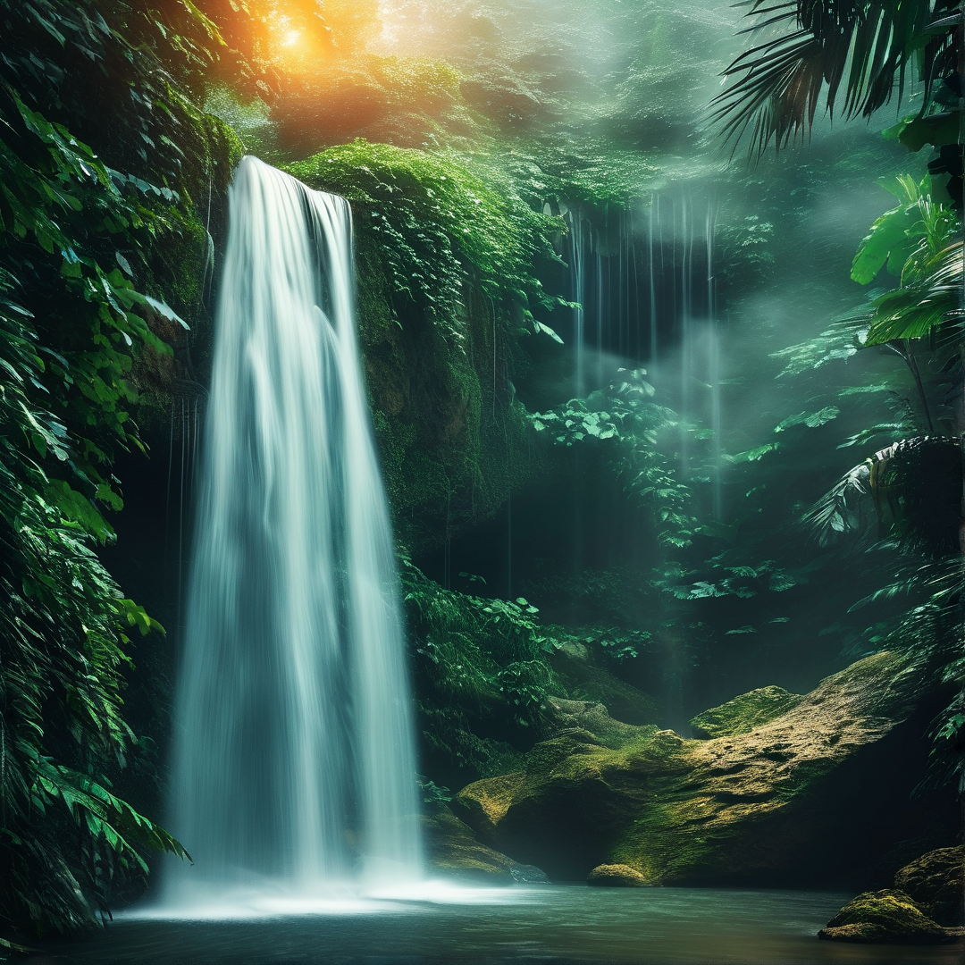 Serene Jungle Waterfall